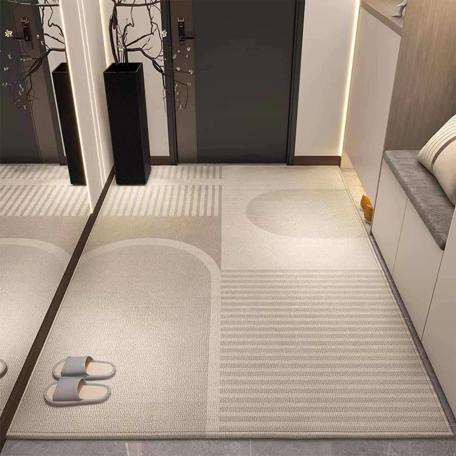Fussmatte Aussen 90x150 Beige Braun Linien Schmutzfangmatte rutschfeste Fußmatte Außen für Eingang Patio Flur Garten Türmatte Maschinenwaschbare Fußmatten Haustür
