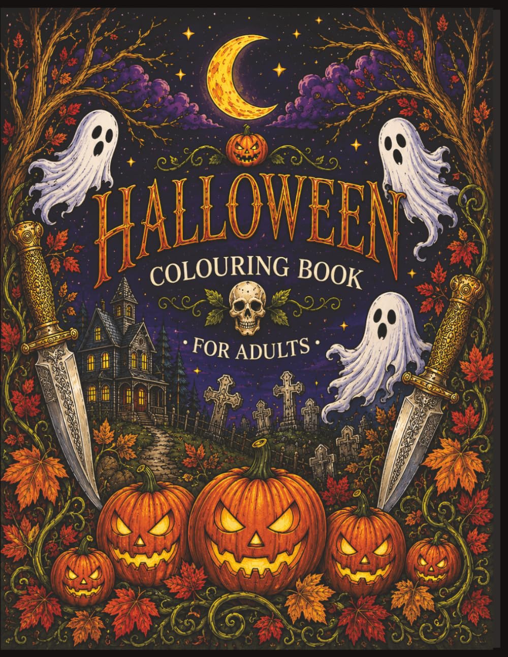 Holloween colouring book for Adults: Spooky Ghosts, Haunted Forests, Creepy Pumpkins, Witches, and Relaxing Halloween Scenes for Stress Relief