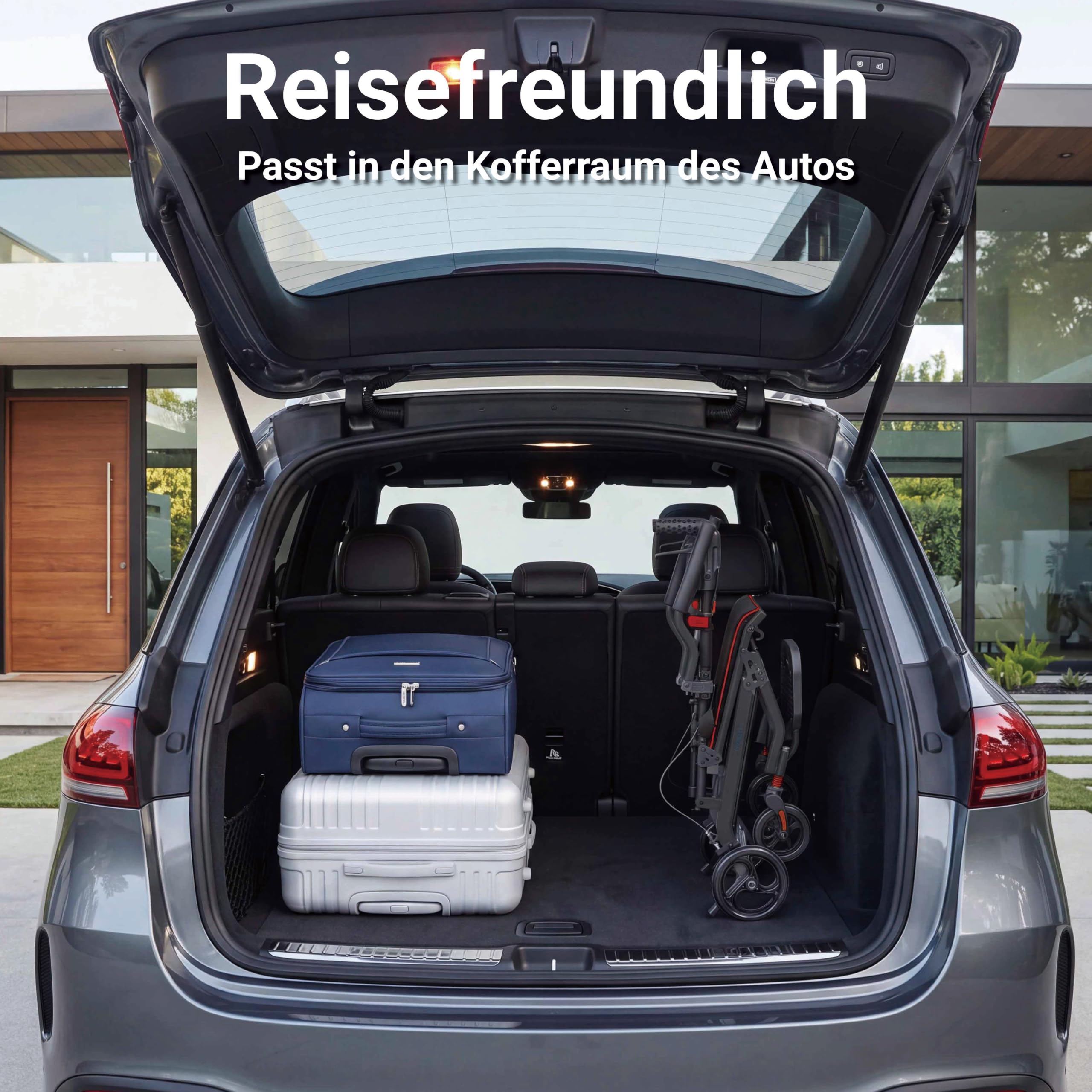 Rollstuhl Faltbar Leicht Reiserollstuhl bis 136 kg | Schmal Rollstühle Klappbar Aluminium mit Ausziehbarem Zuggriff Rutschfeste Fußstütze für Senioren Wohnung & Reisen