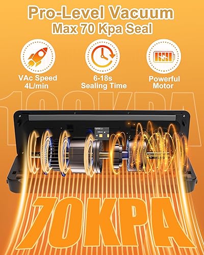 Miniatura 5 de Máquina selladora al vacío para guardar alimentos, sellador al vacío para alimentos con 7 modos, cortador integrado, indicador LED, incluye 5 bolsas