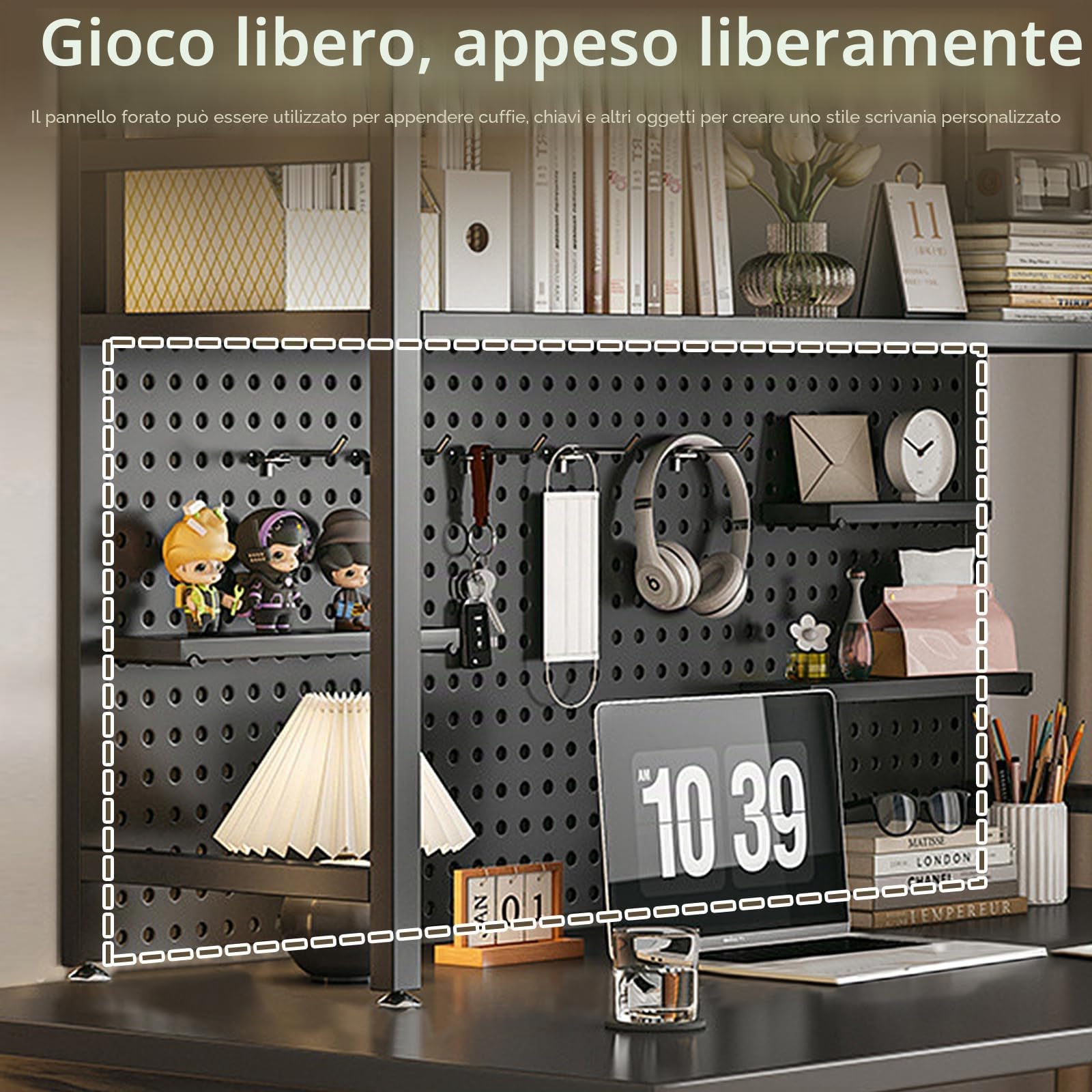 Libreria da scrivania a 2 animali, per computer, scrivania in legno, con organizer multifunzione a rete metallica (nero, larghezza 95 cm)