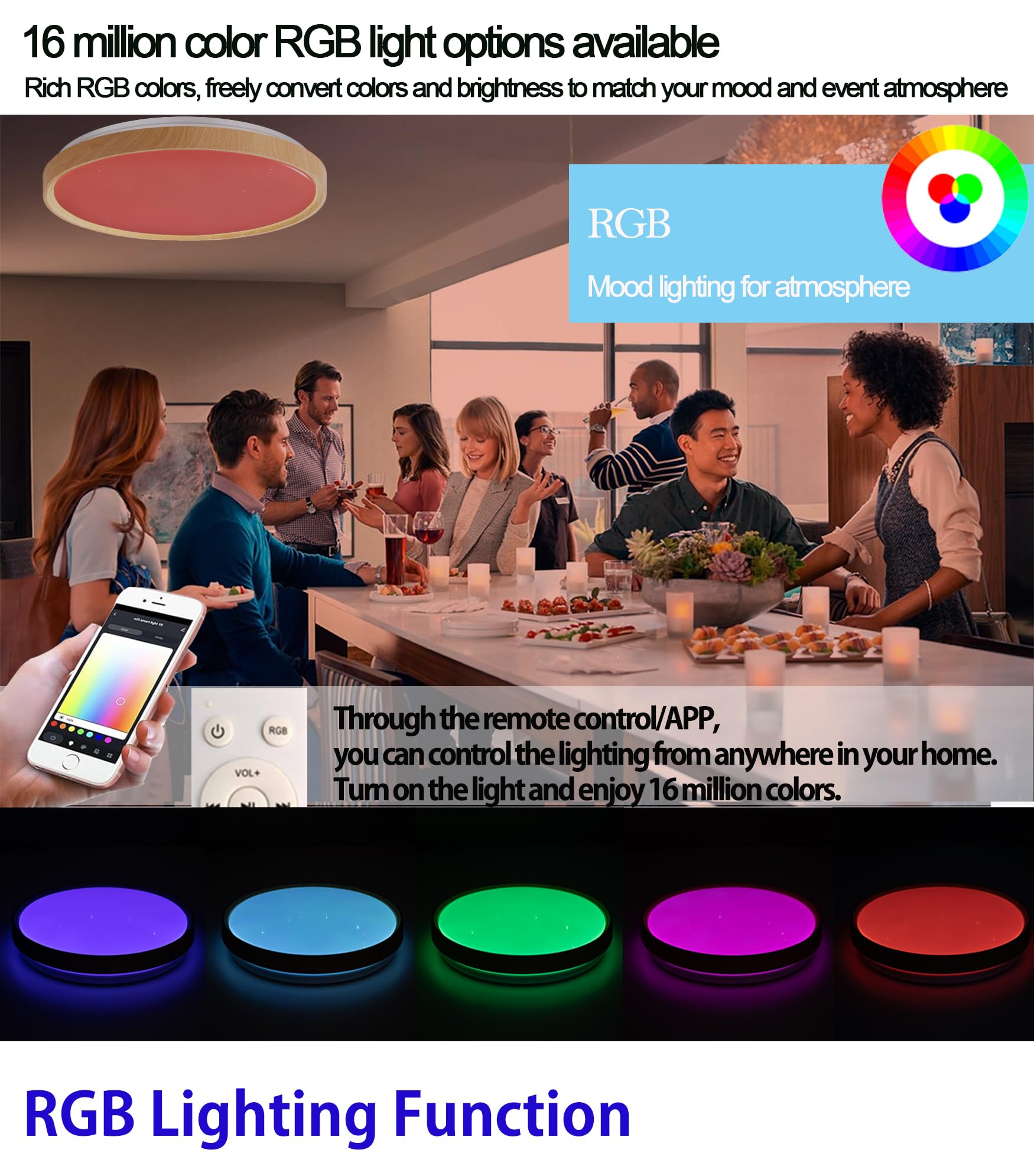 40CM MW LED-Musikdeckenleuchte, Lampenschirm in Holzmaserungsoptik, kompatibel mit Alexa, integrierter Bluetooth-Lautsprecher, RGB-Lichteffekt, dimmbar, mit Fernbedienung
