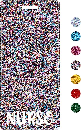Plifal Insignia de enfermera portatarjetas para enfermera, accesorios de enfermería, purpurina colorida vertical de identificación con nombre de
