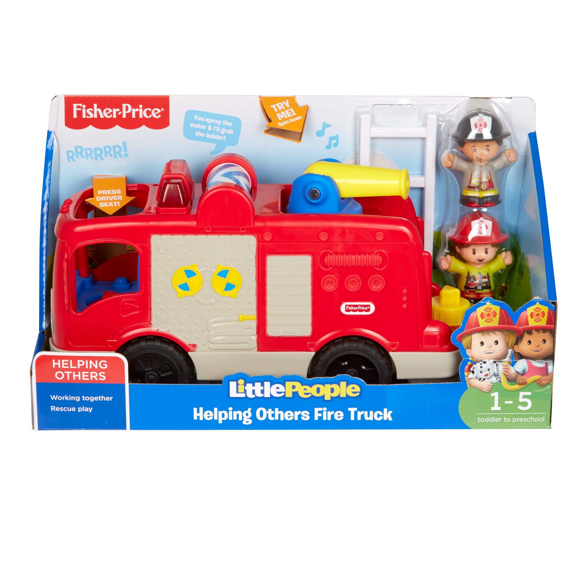 Fisher-Price Little People - Camion dei Pompieri, Playset Veicolo con Luci, Canzoncine e Frasi, Include Due Personaggi, Una Scala Ed Elementi Girevoli, Giocattolo per Bambini, 1+ Anni, Fpv32