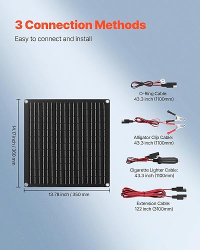 Miniatura 5 de VEVOR Cargador de batería de panel solar de 20 W y 12 V, cargador de batería solar con controlador inteligente integrado y 3 cables de conexión,