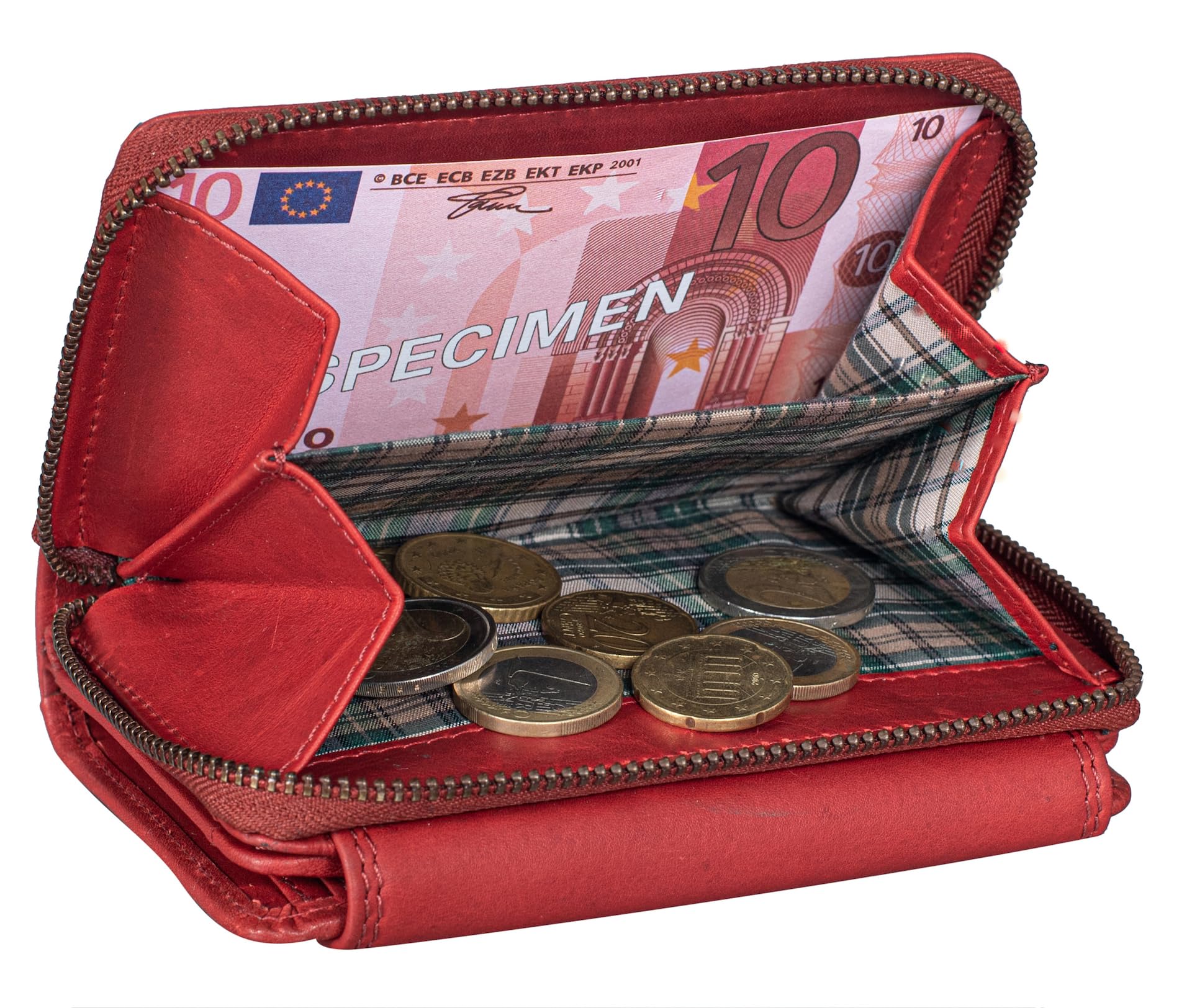 Benthill Damen Geldbörse Groß Echt Leder - Portemonnaie mit RFID Schutz - Portmonee mit vielen Kartenächer - Damenbörse inkl. Geschenkbox, Farbe:Rot