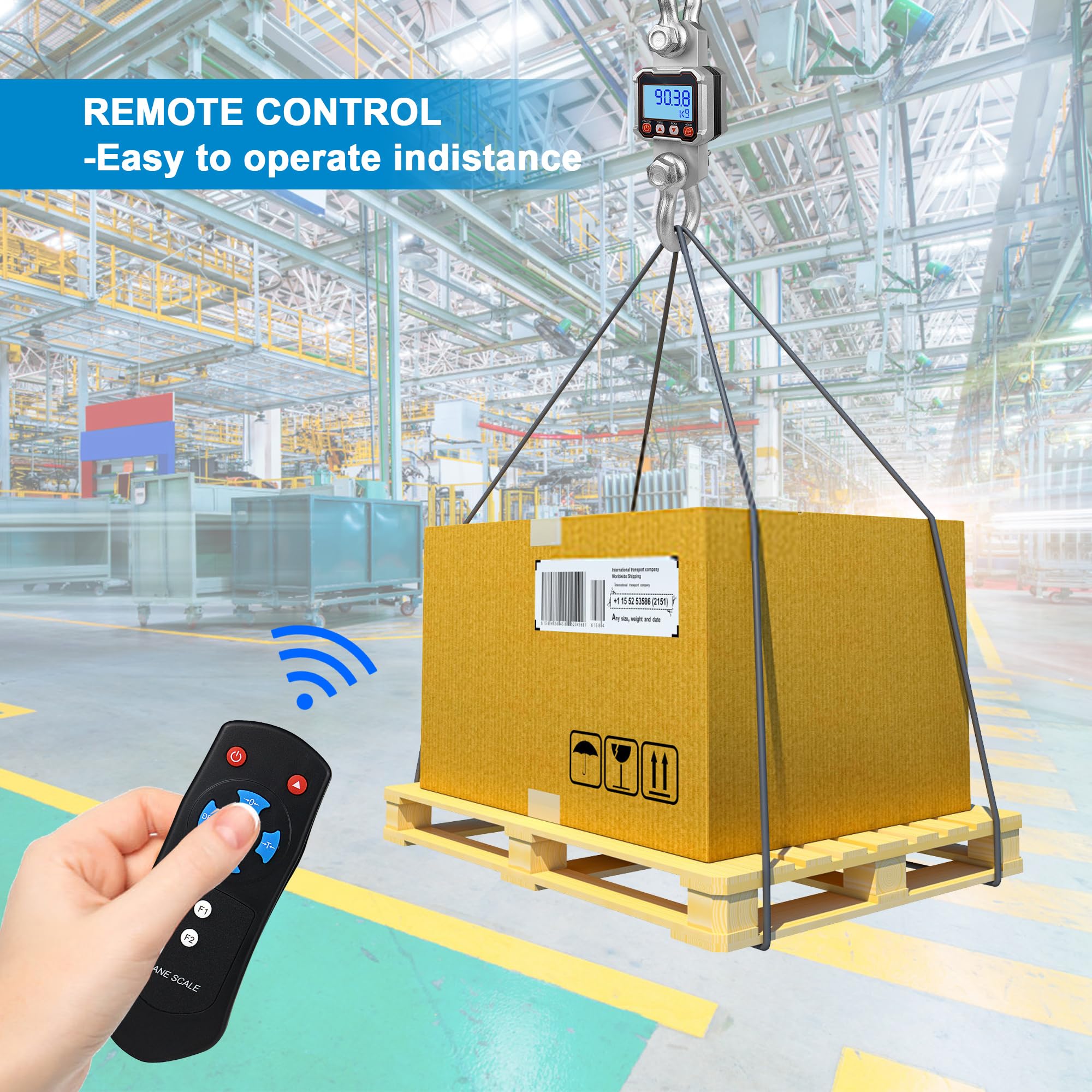 Hyindoor Báscula digital electrónica colgante 3T Heavy Duty Crane Scale con pantalla LCD y mando a distancia (3000 kg)