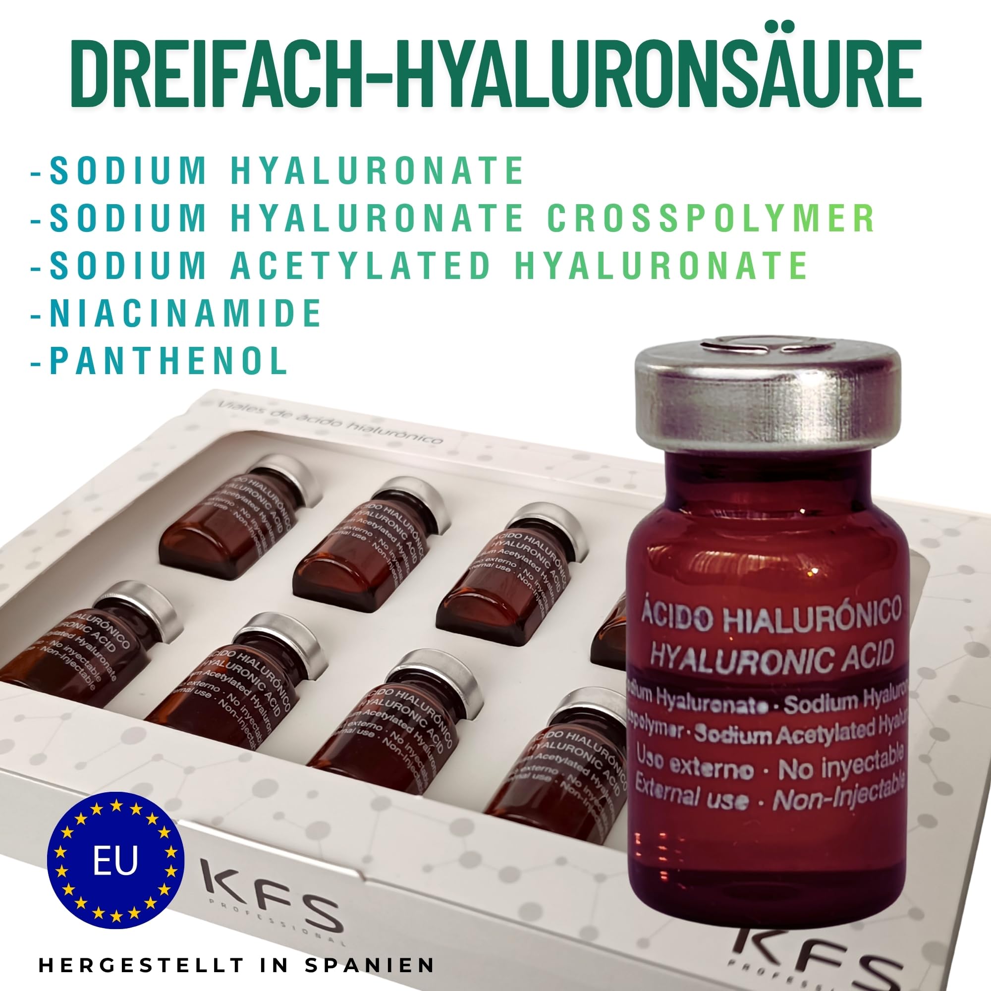 KFS Dreifach- Hyaluron Serum Hochdosiert – Microneedling Serum für Gesicht & Dermaroller – Lifting, Straffung, Faltenreduktion & Tiefenhydration – Mit Pantenol & Niacinamid – Nicht injizierbar. 10x5ml | Microneedling Serum für Gesicht & Dermaroller. Lifti