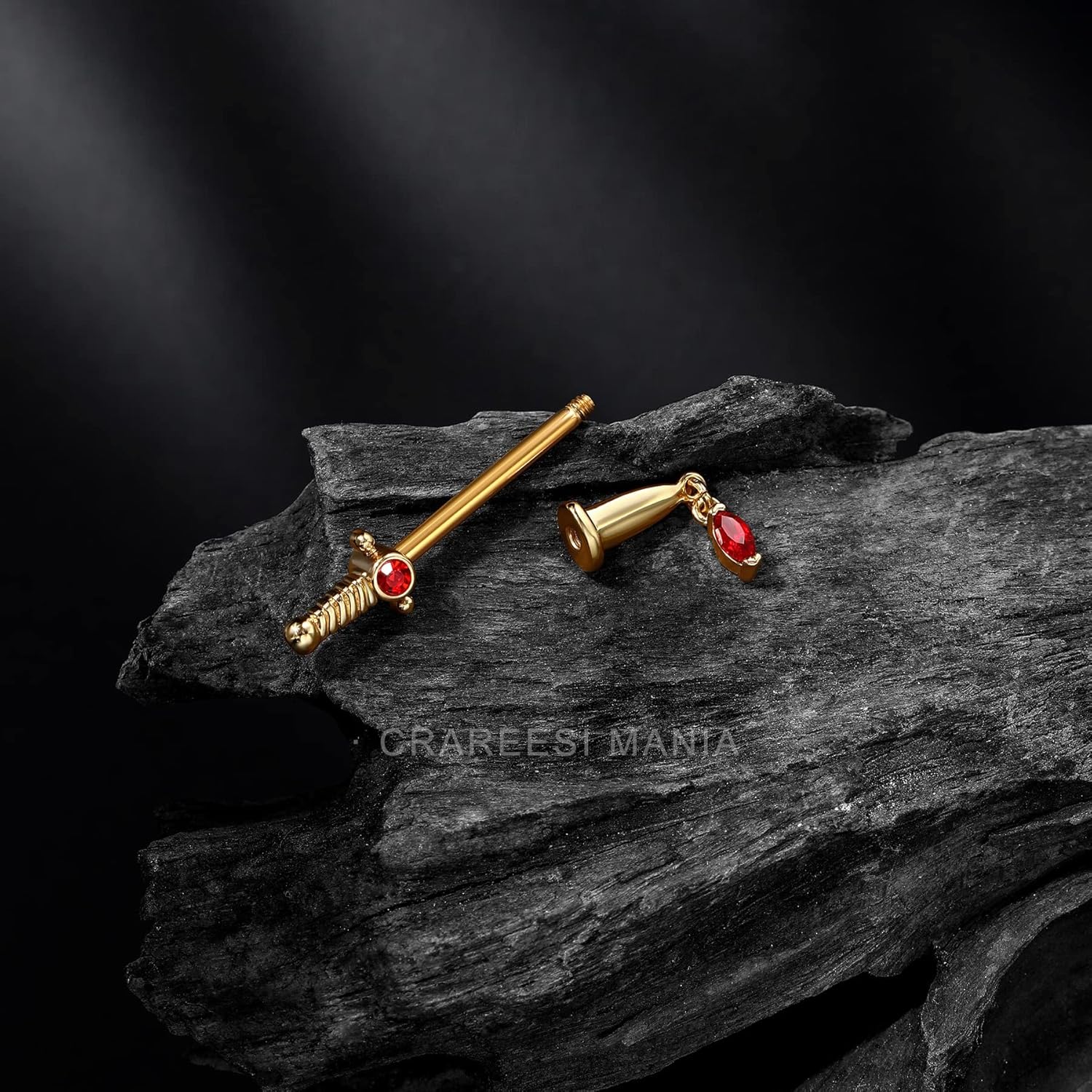 CM Crareesi Mania Dagger Nipple Ring 14G Gold Nipple Rings 316L Stainless Steel Nipple Piercing Jewelry Dangle Nipple Rings for Women Nipple Piercing Jewelry - Image 4