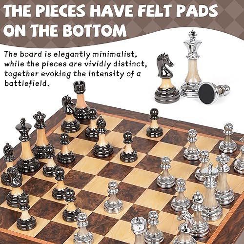 Miniatura 8 de Juego de ajedrez grande de lujo de 17 pulgadas, tablero de ajedrez de madera con piezas de ajedrez de metal y acrílico, tamaño King de 3.5 pulgadas,