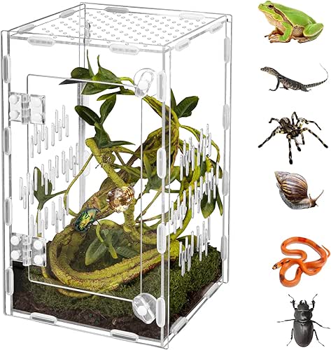 Acrylic Reptile Terrarium Easy Assembly, 360° Clear & Keep Pet