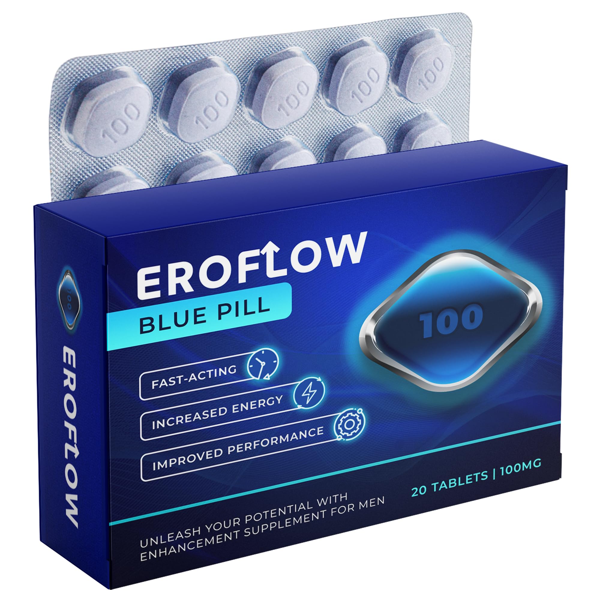 EroflowBlue 20 Pills for Men | 100mg - Natural Supplement for Enhanced Performance & Stamina - Fast-Acting Blue Tablets | Efficiency & Long-Lasting Results
