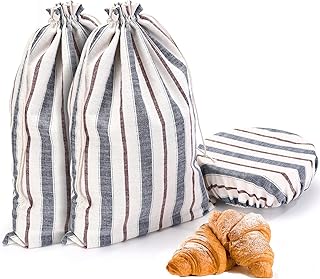 3 Pack Bread Bags for Homemade Bread with Bowl Cover, 17.7" x 12" Reusable Linen Sourdough Bread Bags, Baking Supplies Bread Storage Housewarming Gift