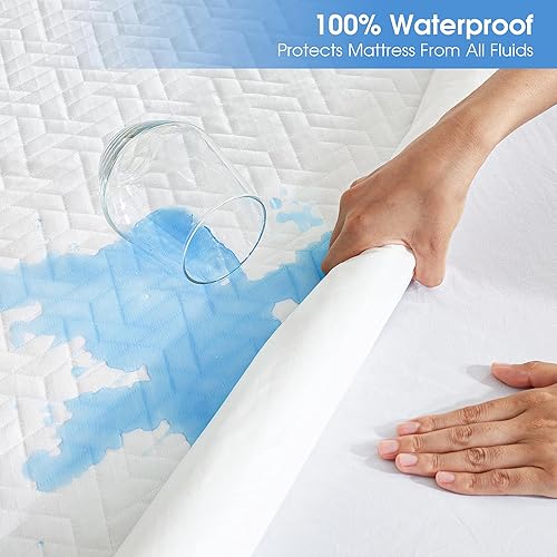 Miniatura 3 de Hanherry Protector de colchón 100% impermeable tamaño Queen, funda de colchón 3D de tela de aire refrescante, suave, transpirable, sin ruido,