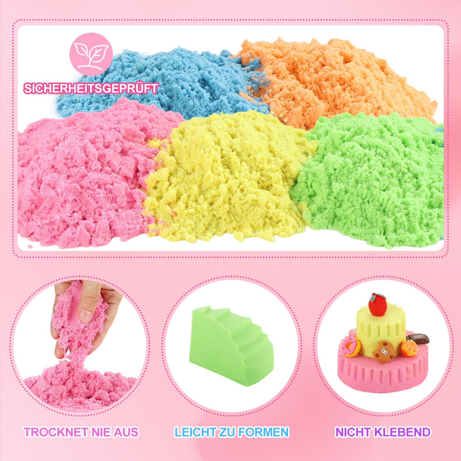 Sabbia per Bambini 3 4 5 6 7 8+ Anni Ragazzi Ragazze Play Construction Kit Gelato Magic Play Sabbia Set Giocattoli con Strumenti di Pulizia – Gelato
