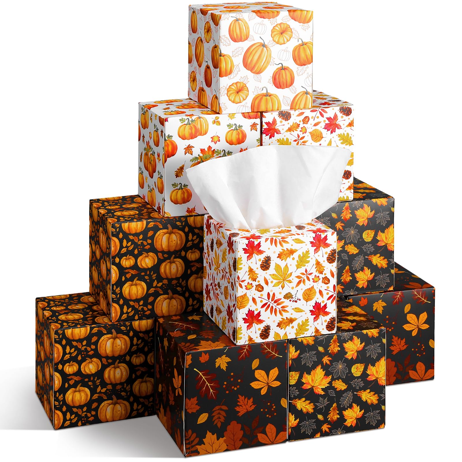 Fourluoo 12 Pack Thanksgiving Pumpkin Facial Tissues Cube Face Boxes 600 Sheets 3 Ply Small Fall Square Tissues Bulk for Thanksgiving Day Autumn Harvest Car Bedroom Party Supplies