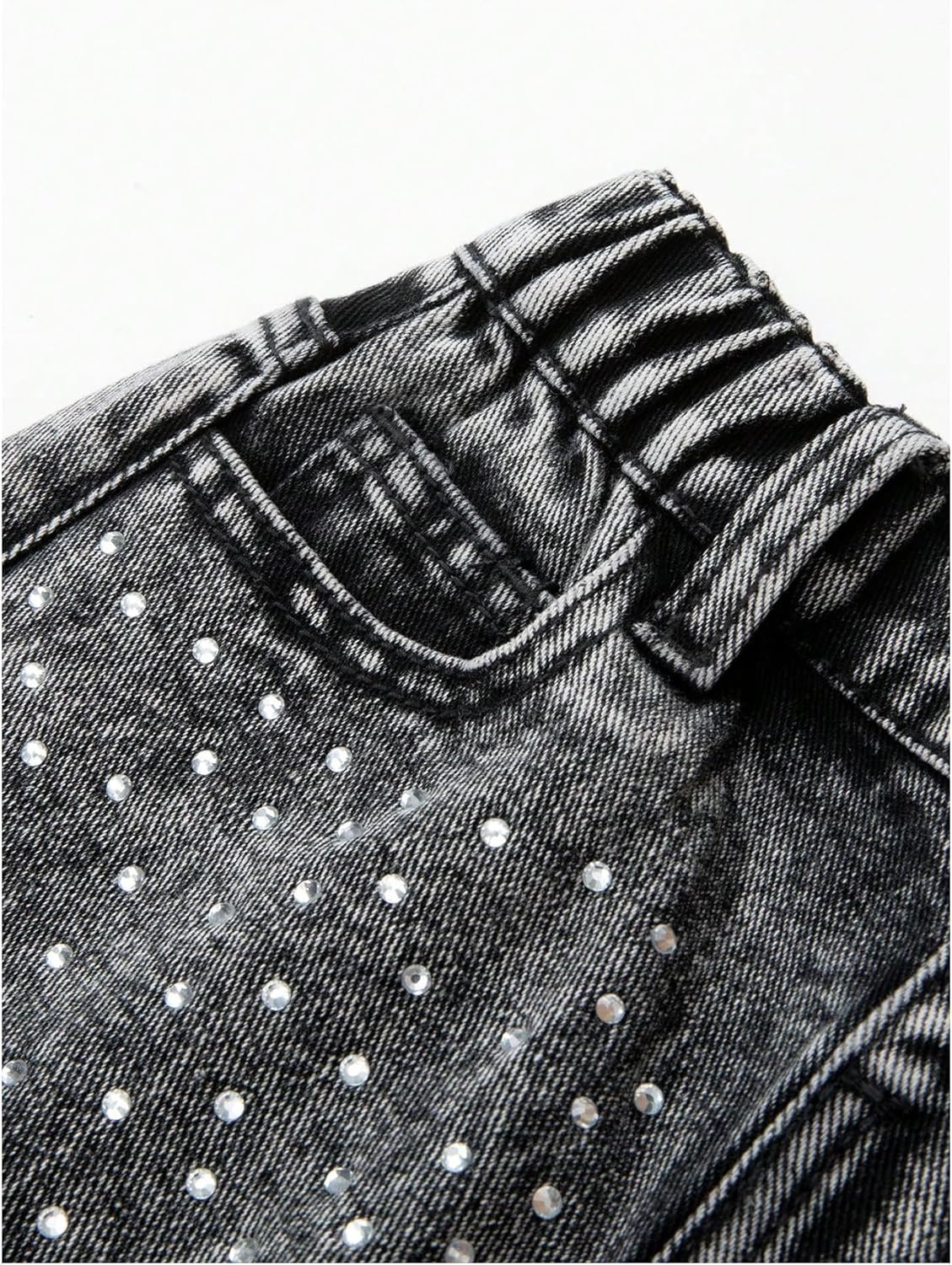 WDIRARA Toddler Girl's Rhinestone Jeans Elastic Waist Straight Leg Denim Pants - Image 3