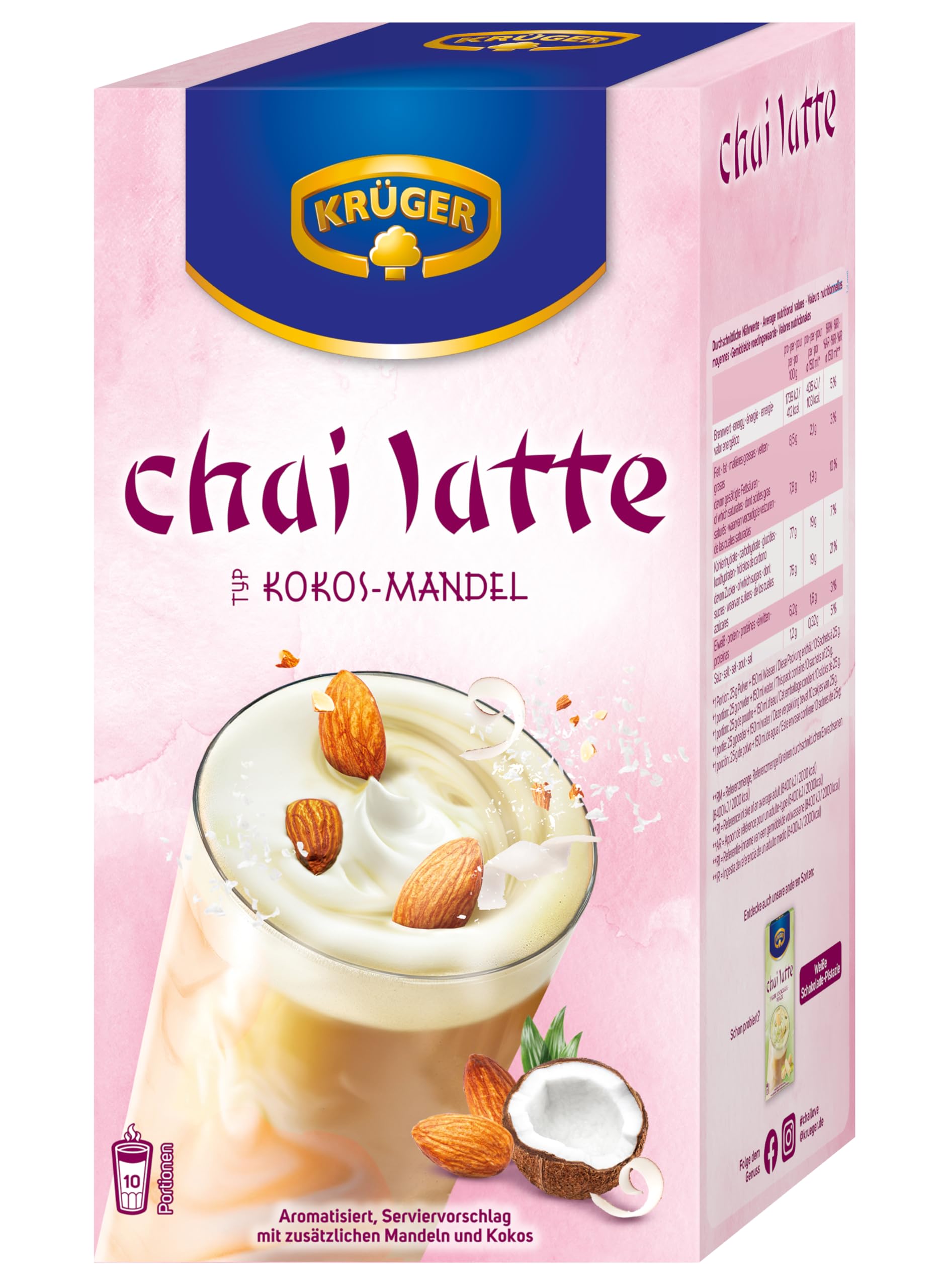 Krüger Chai Latte Sweet India – 10x10 Bags, Instant Milk Tea With Chocolate & Spices