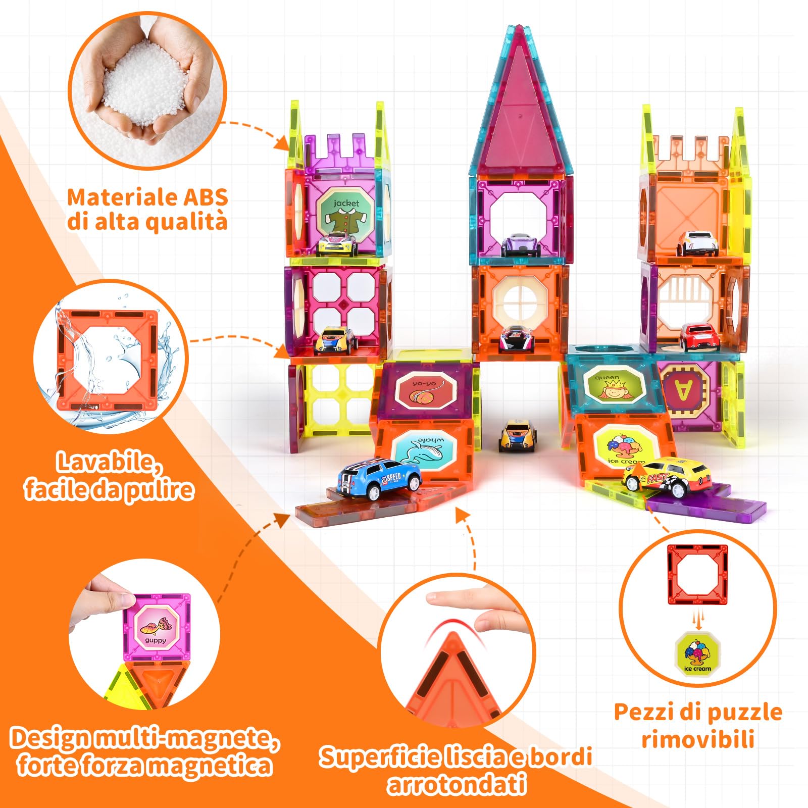 Gavgroom Costruzioni Magnetiche 95 Tessere Magnetiche Bambini Giochi Magneti Costruzioni per Bambini 3 Anni con 10 Macchinine a Frizione Regalo per Ragazzi e Ragazze di 3 4 5 6 Anni