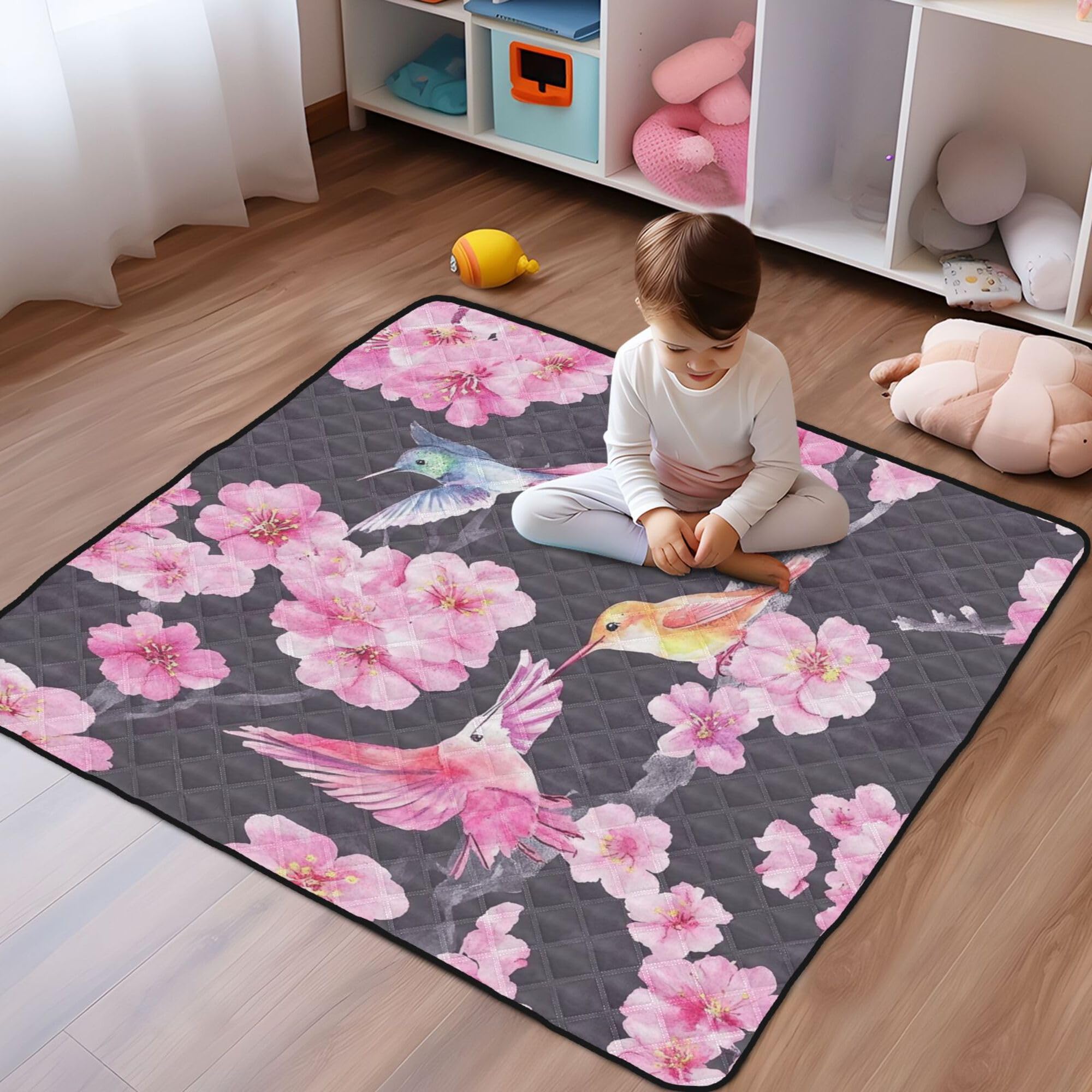 Kwiaty kolibry - 1 miękka piankowa mata gimnastyczna dla niemowląt i mata do aktywności na podłogę lekka mata do zabawy dla niemowląt maluch niemowlę, 127 cm x 127 cm