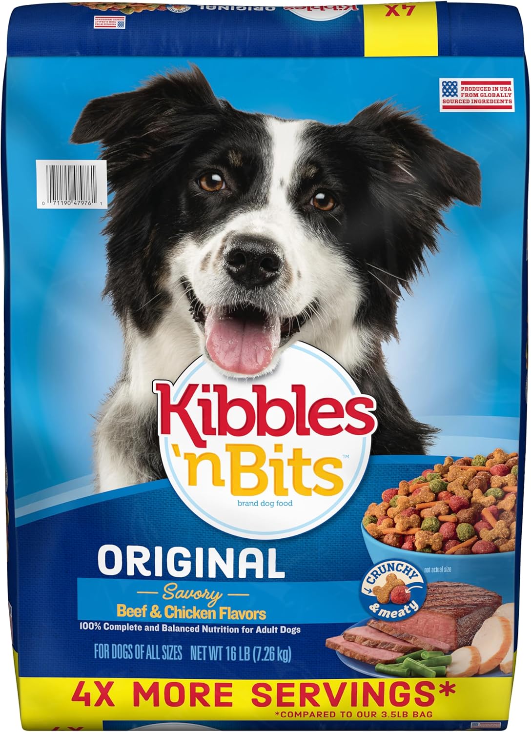 Kibbles 'n Bits Original Dry Dog Food, Savory Beef &amp; Chicken Flavors for Adult Dogs, 16 lb. Bag