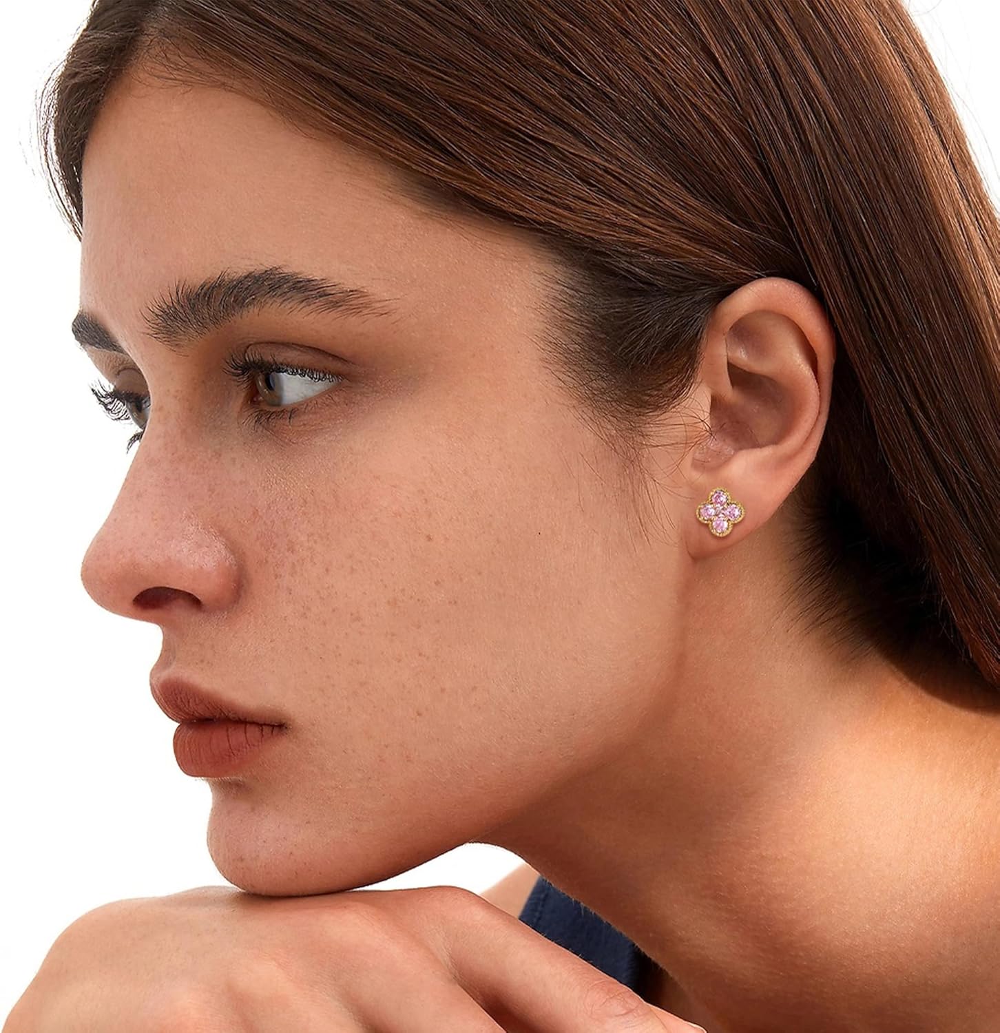 Clover Earrings for Women - 12 Month Birthstone Earrings 14k Gold Plated Four Leaf Clover Hypoallergenic Stud Lucky Jewelry Gift for Women - Image 2