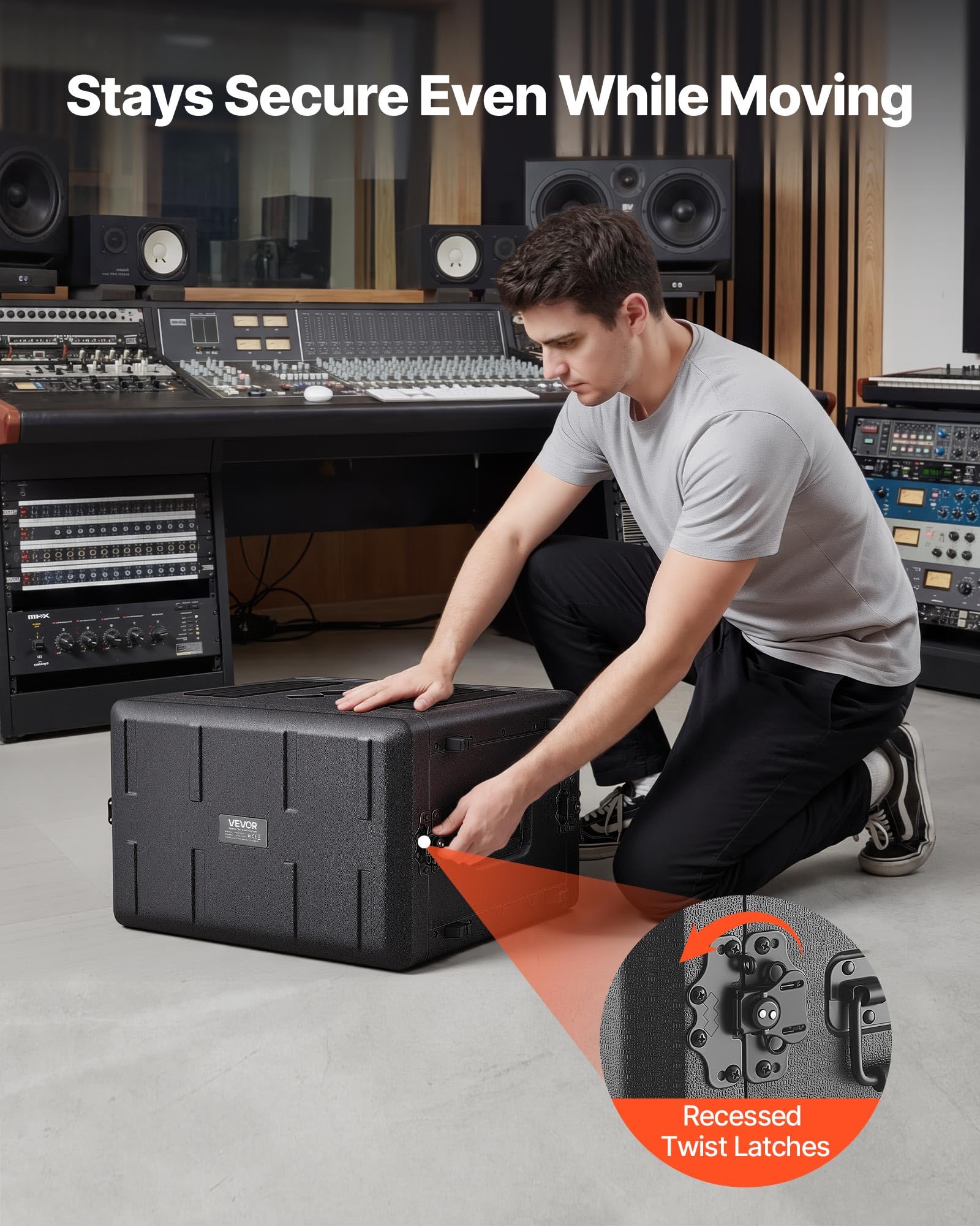 VEVOR Case Rack per Amplificatori, Rack di Rete per Apparecchiature Audio Mixer per DJ 6U Profondità 390 mm PE con Vano per Microfono, Maniglia per Trasporto, Valigia Rigida con Rack per Server