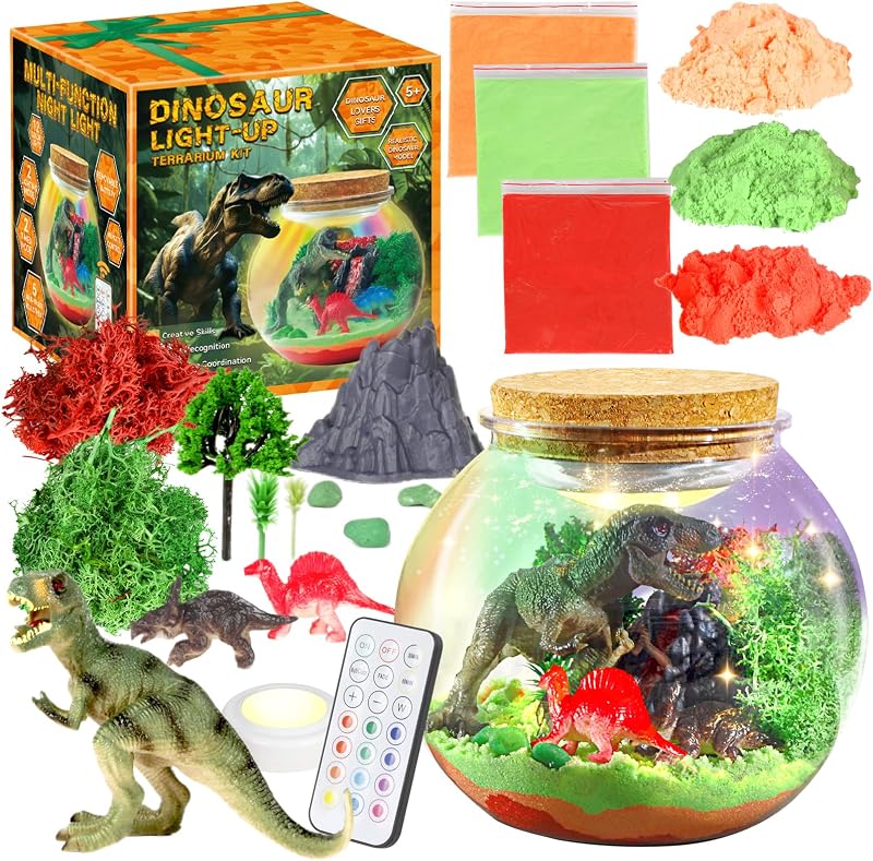 7july Dinosaur Activities Toys-Dinosaur Terrarium Craft Kits for Boys-Birthday Gifts for Kids Age 4 5 6 7 8 Years Old