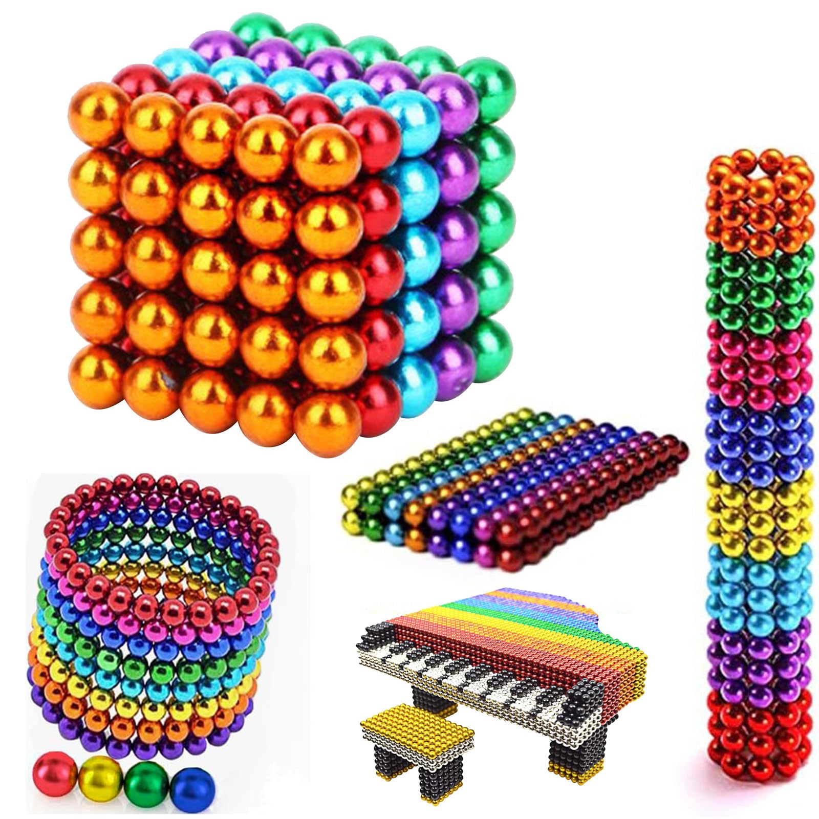 Magnetic Balls Fidget Toy,Creative Stacking Magnet Balls,Stress Relief Cool Desk Toy, Construction Building Blocks,216/512/1000 PCS Magnetic Rainbow Balls Beads Fidget for Adults Gifts