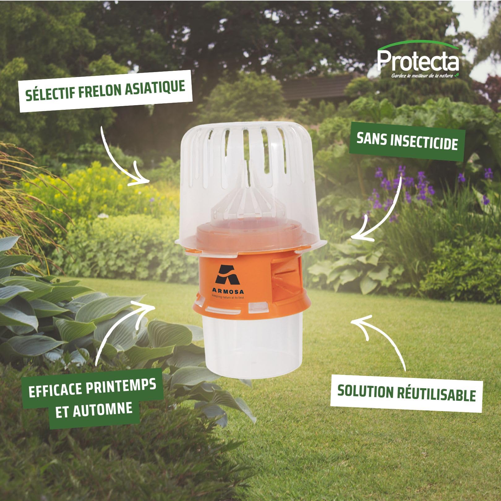 Protecta® Piège à Frelons Asiatique Sélectif - Capture Uniquement Les Frelons Asiatiques – Piège Réutilisable sans Insecticide- Usage Extérieur Jardin & Terrasse (1)