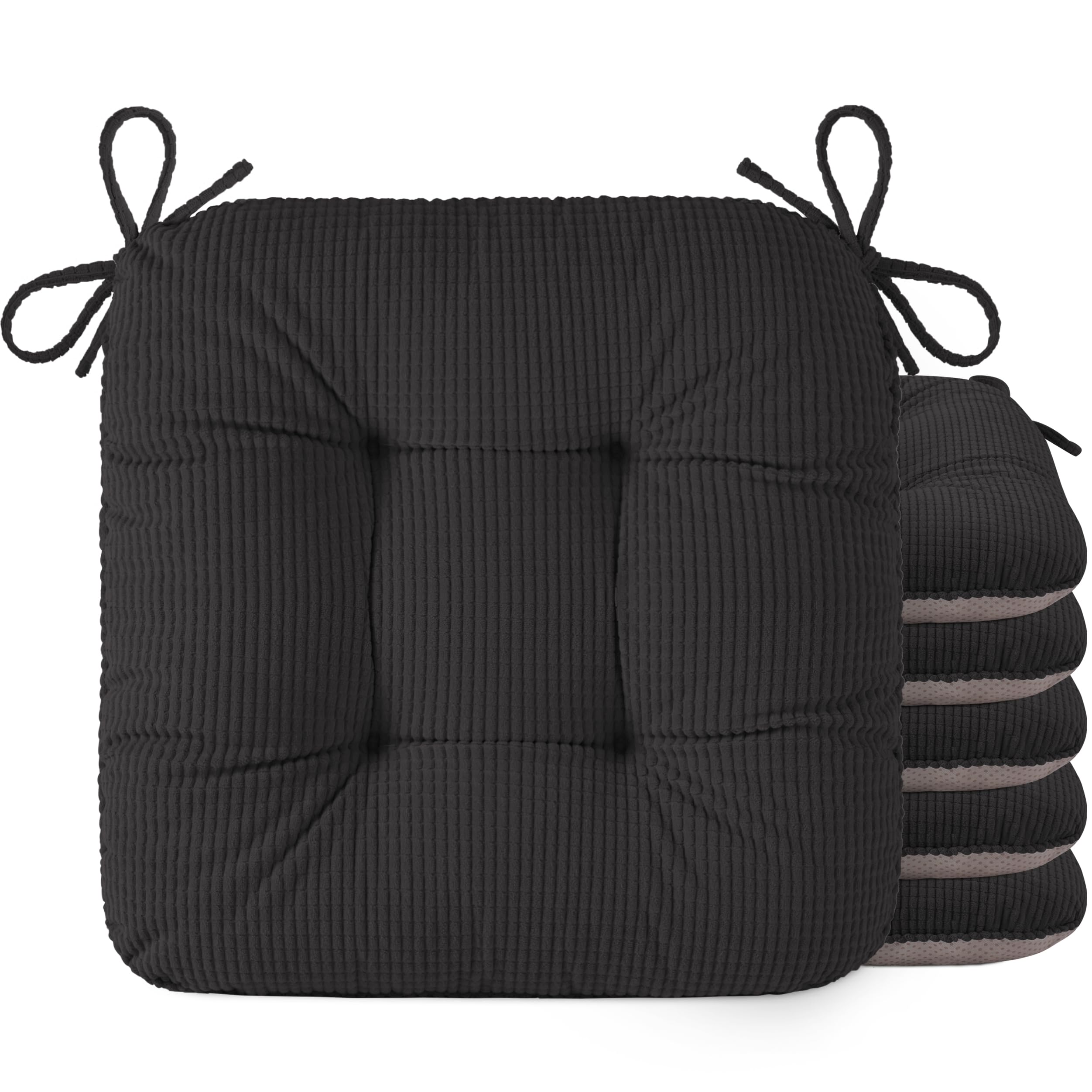 OVOV Dining Chair Cushions Set of 6, 42X40 cm, Non-Slip, Dark Grey