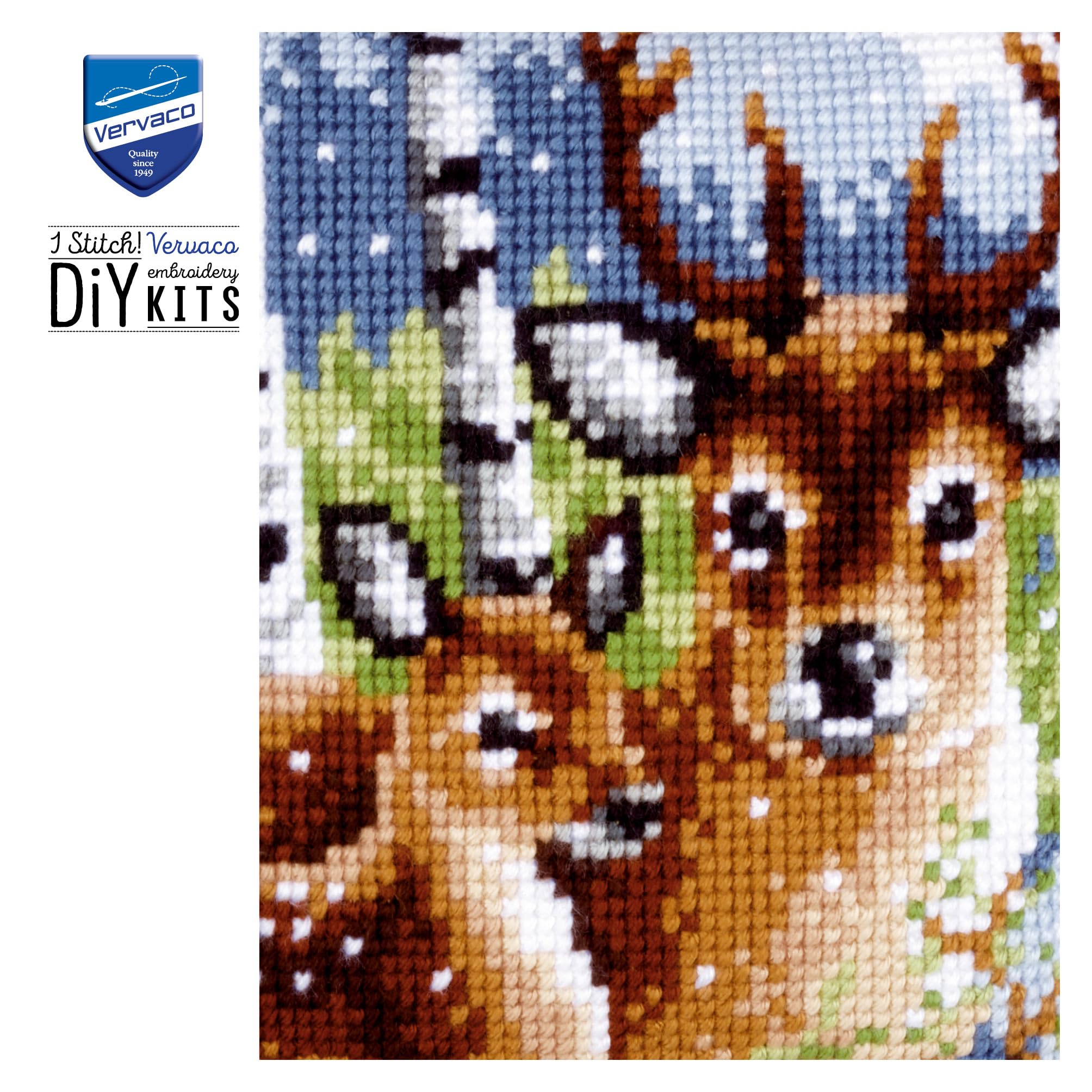VERVACO Kit Cuscino Punto Croce Famiglia dei Cervi Set Ricamo Principianti Cuscini Gobelin Decorativi ca. 40 x 40 cm Accessori per Lavoretti Creativi DIY Casa Decor Hobby Adulti Cross Stitch