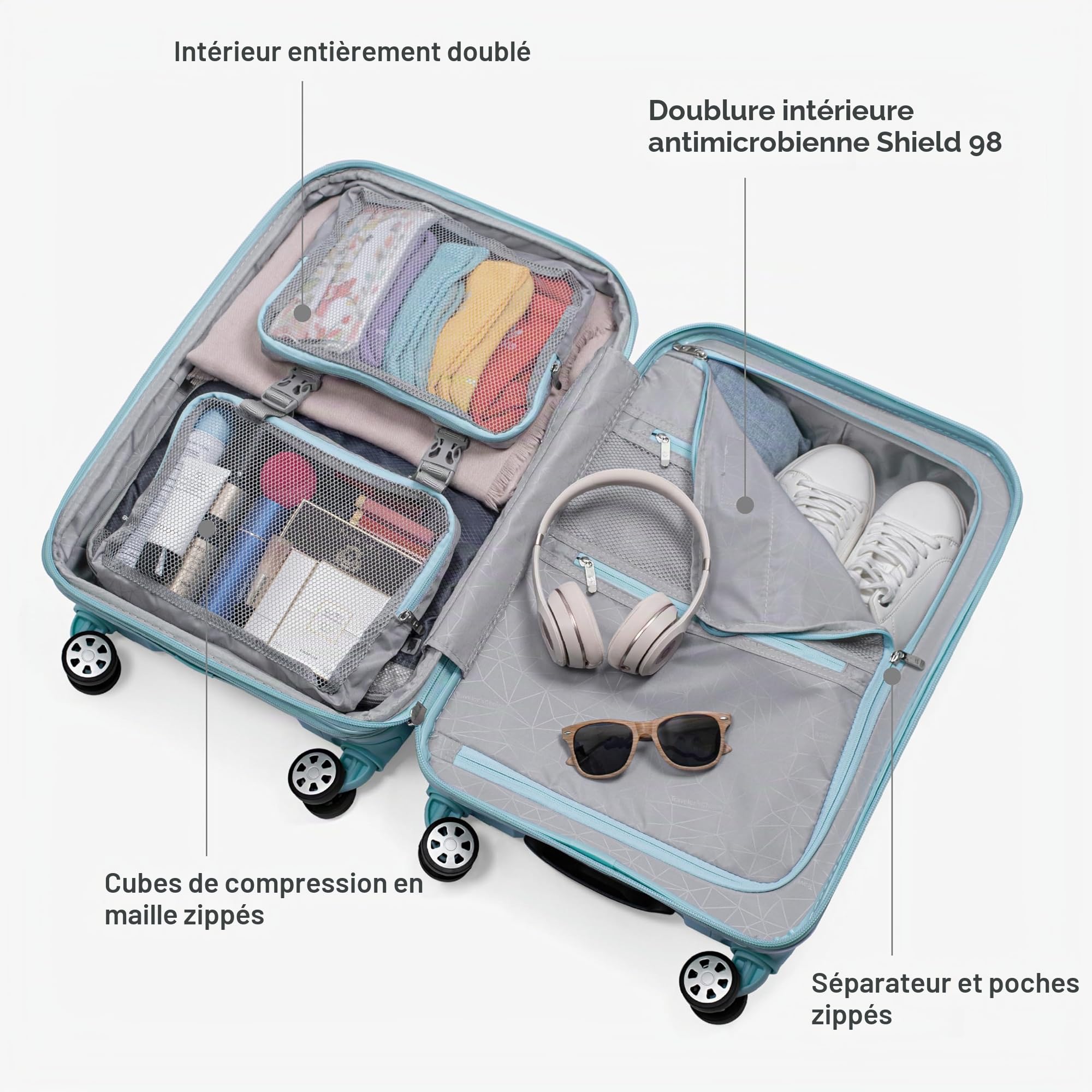 Traveler's Choice Pagosa Valise Rigide et Indestructible, Valise Extensible à roulettes pivotantes, Bleu bébé, 2 Piece Set