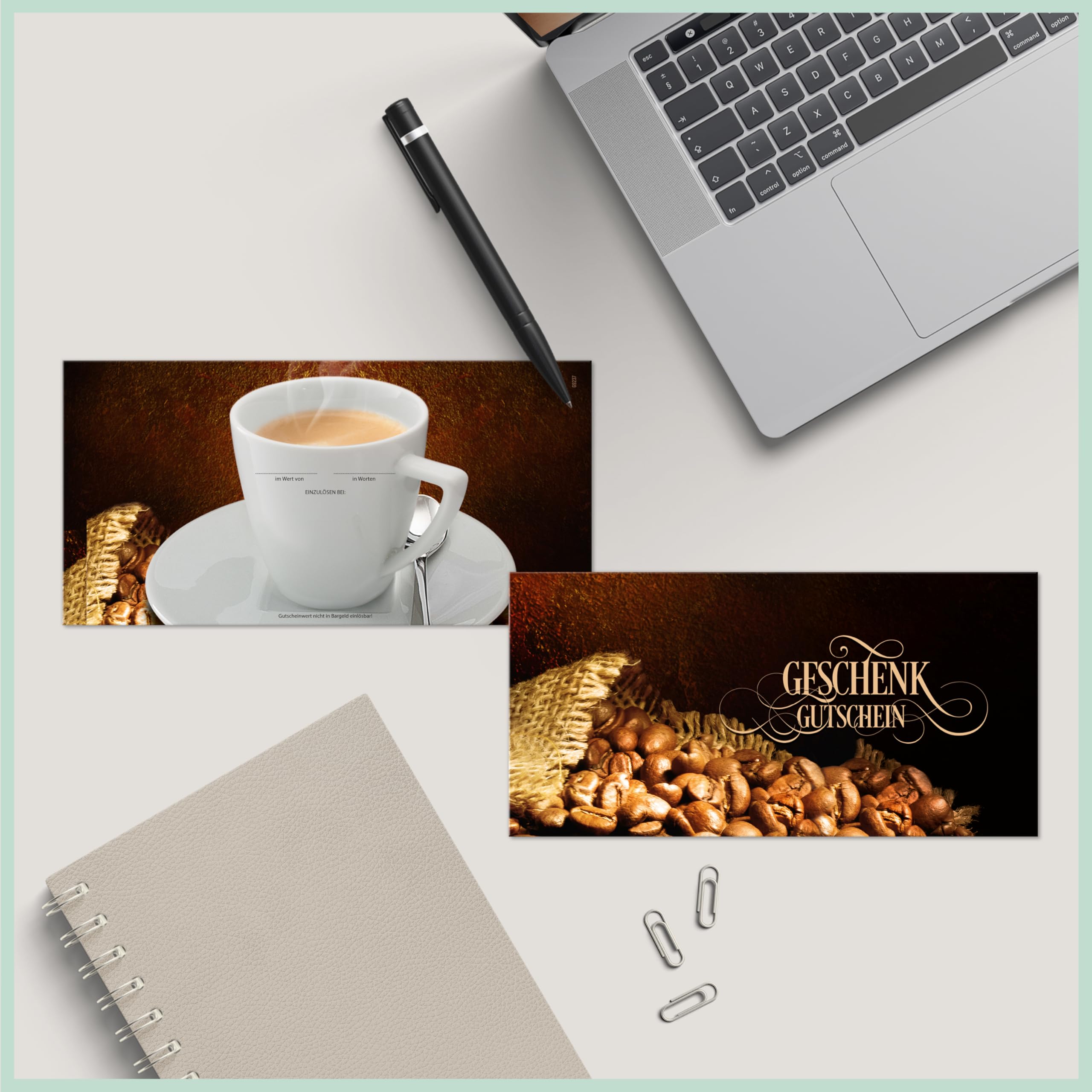 GESCHENKGUTSCHEINcom - 50 Blanko Gutscheine mit Umschlag - Formulare mit Vordruck für Café Kaffeehäuser. Cafégutscheine G9237-1-50-V1