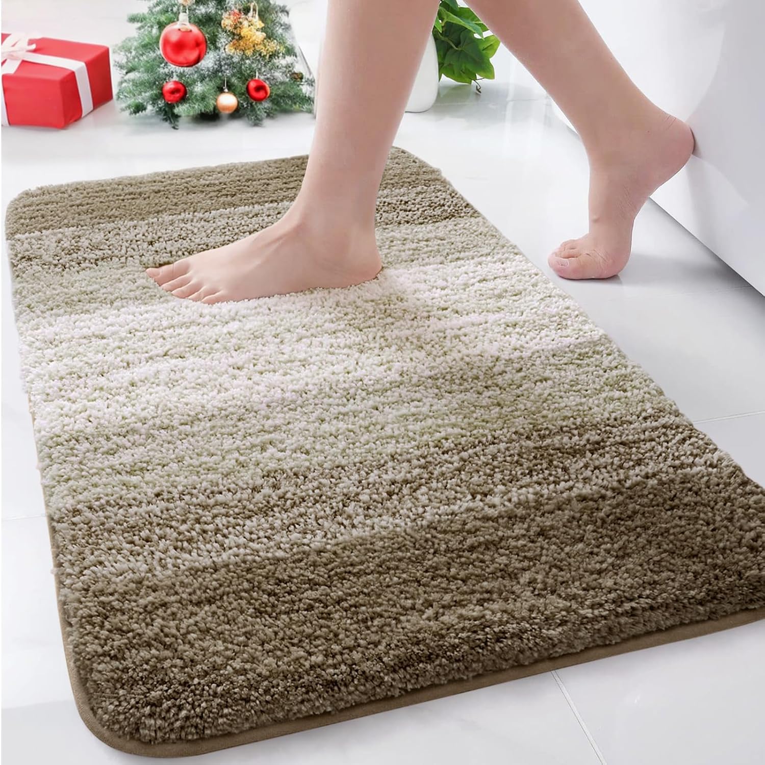 Arotive Microfiber Bathroom Rugs, Shaggy Soft and Absorbent Bath Rug, Non-Slip, Thick Plush Machine Washable Dry Bath Mats for Bathroom, Tub and Shower, 30x20, Coffee, Rectangular