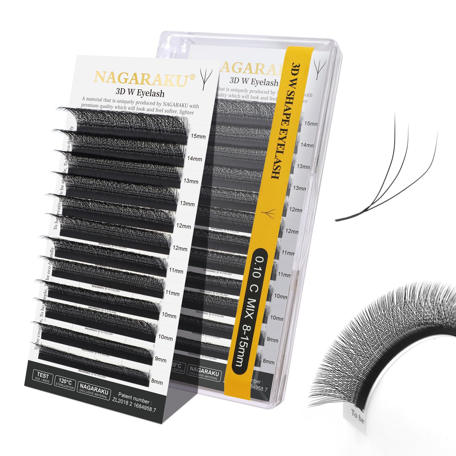 NAGARAKU W Eyelash Extension 3D Volume Cluster Premade Fan 0.10mm C curl 8-15mm MIX from BELLE GAGA Matte Black Cluster Easy Fanning yy Eye Lashes-image-37