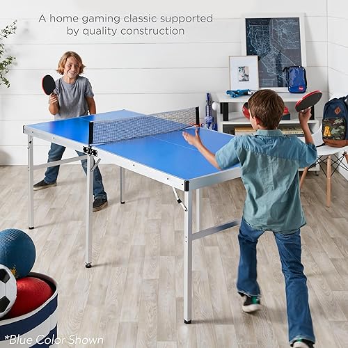 Miniatura 10 de Best Choice Products Mesa de ping pong portátil de 6 x 3 pies, de tamaño mediano, plegable, para interiores y exteriores, con 2 paletas, 4 pelotas