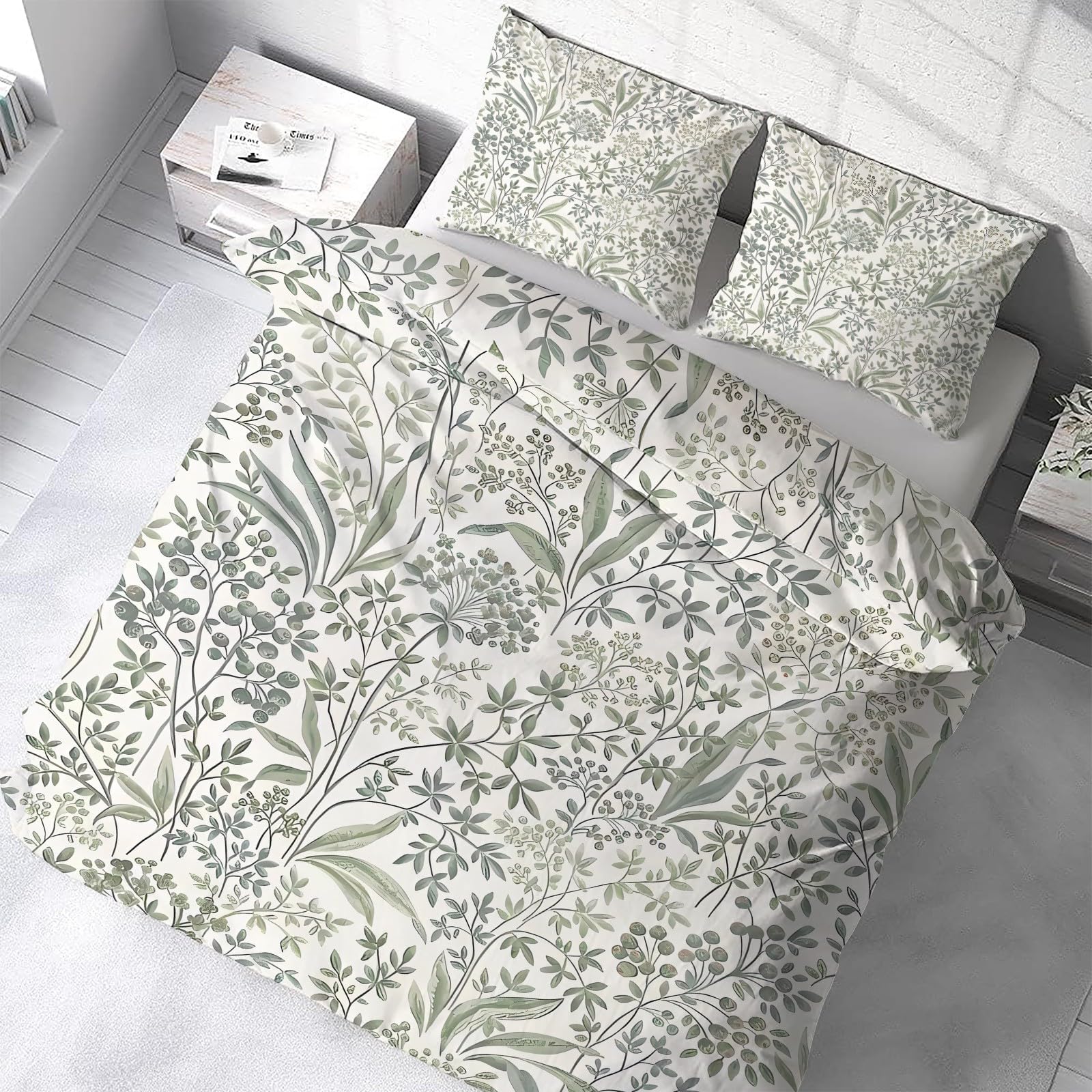 Parure de lit 2 personnes en microfibre de qualité supérieure motif plante