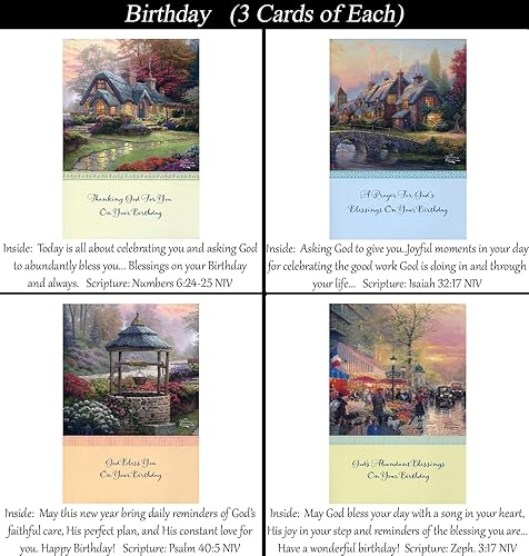 Miniatura 4 de Exclusivo juego de tarjetas de cumpleaños religioso/cristiano de Thomas Kinkade con 36 letras en cada tarjeta
