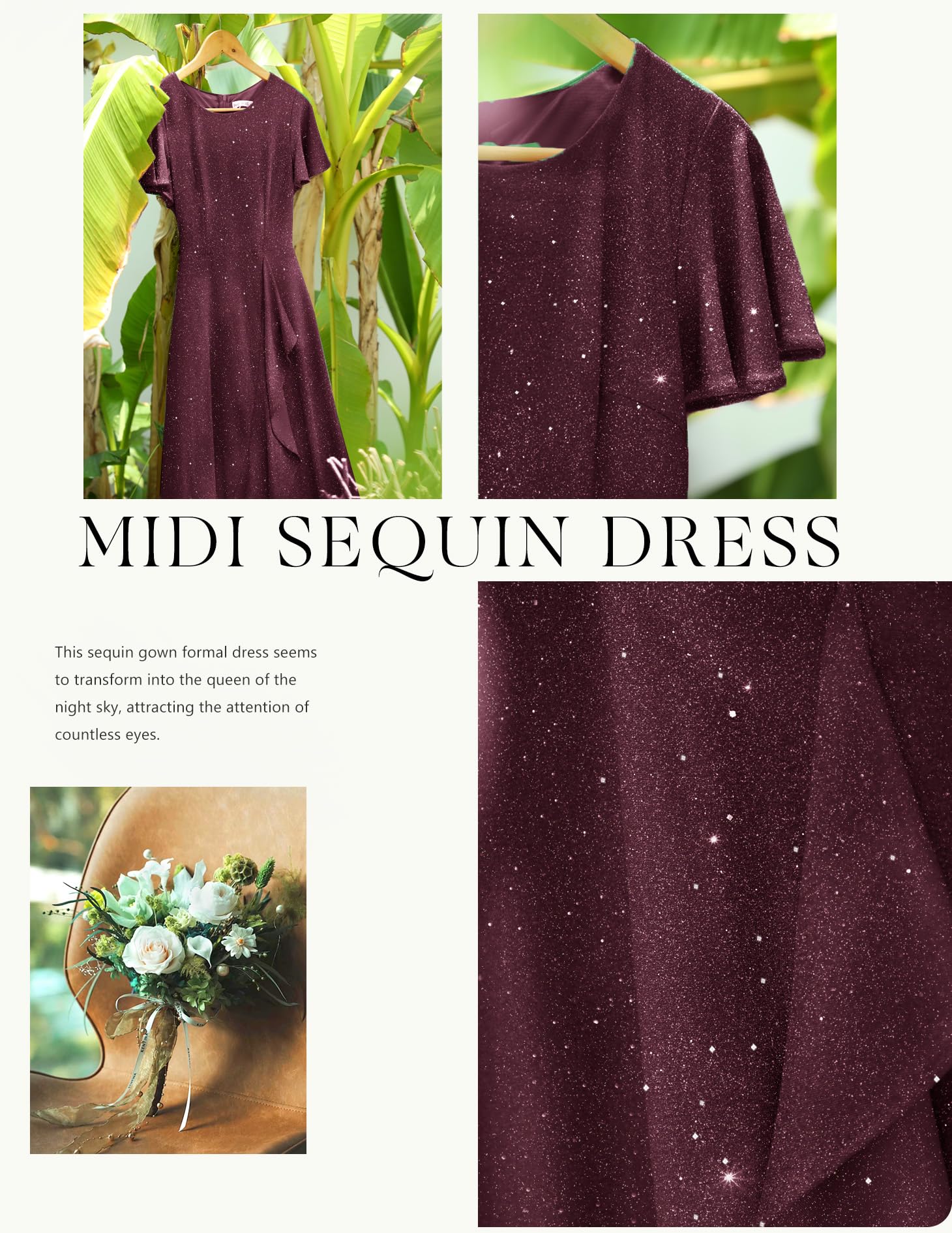 Berylove Vestido de noche largo para mujer, vestido de fiesta con volantes, vestido de fiesta para boda, vestido de fiesta, elegante, marrón, XL