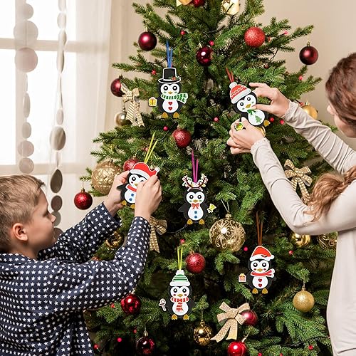 Miniatura 4 de Fennoral Paquete de 12 manualidades de pingüinos para niños, adornos de Navidad de espuma de pingüino, manualidades para niños y niñas, suministros