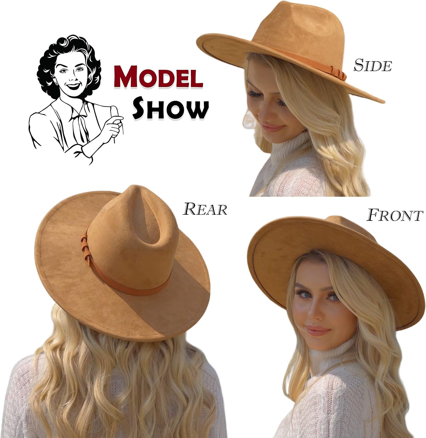 FLUFFY SENSE. Big Wide Brim Fedora Hat for Women - Nashville Outfits Western Hats Women's Felt Panama Rancher Hat