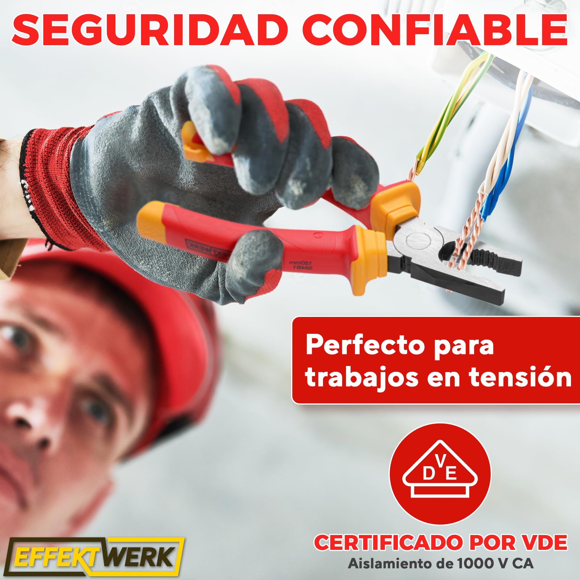 Juego de alicates para electricista de 3 piezas, aislados y probados por VDE, combinados, alicates de corte largos/de punta fina y laterales/alicates de corte diagonal