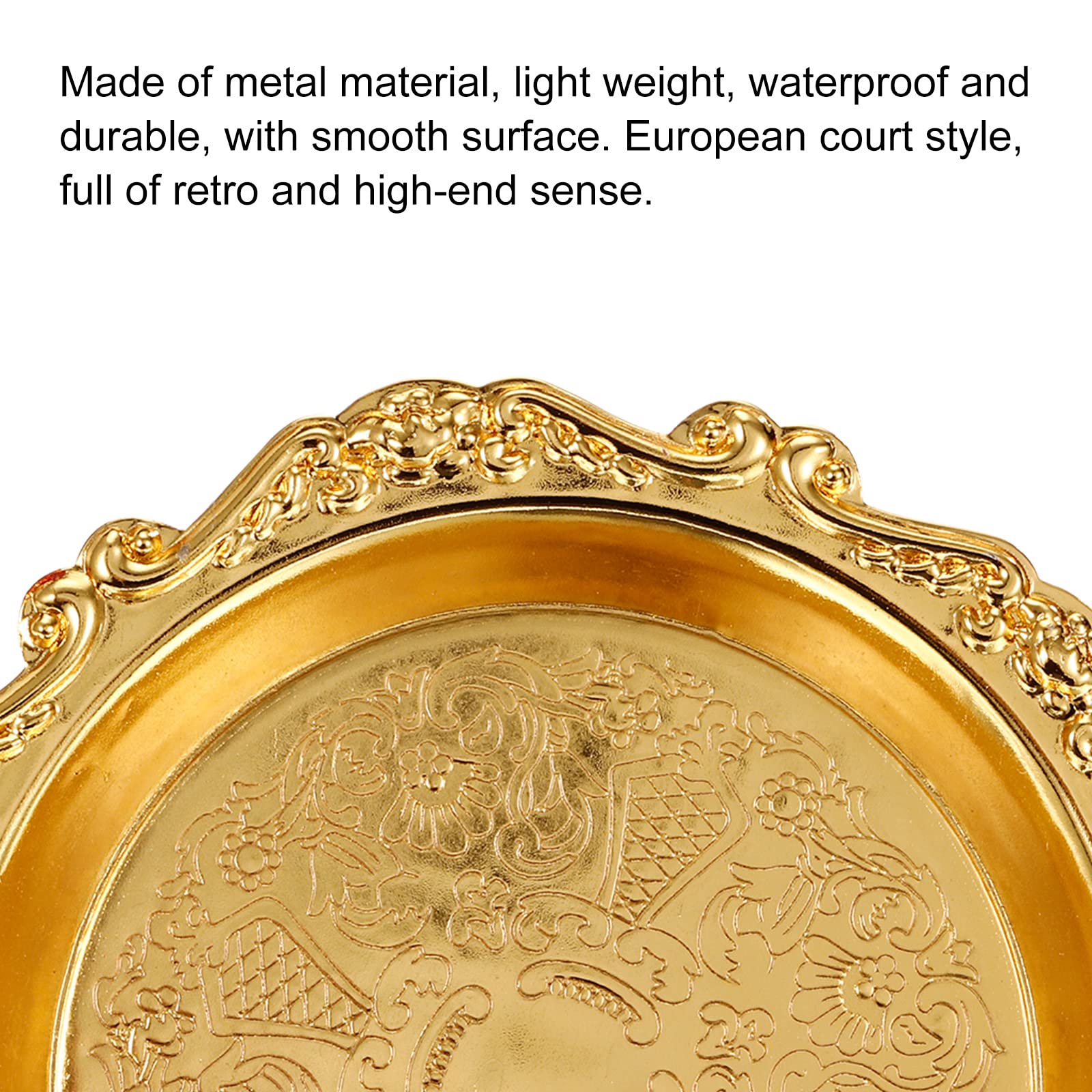 Bandeja Decorativa Vintage PATIKIL - Plato De Metal Redondo Con Diseño Floral Tallado, Tamaño 4x4 Pulgadas, Color Dorado, Para Organizar Cosméticos O Decoración