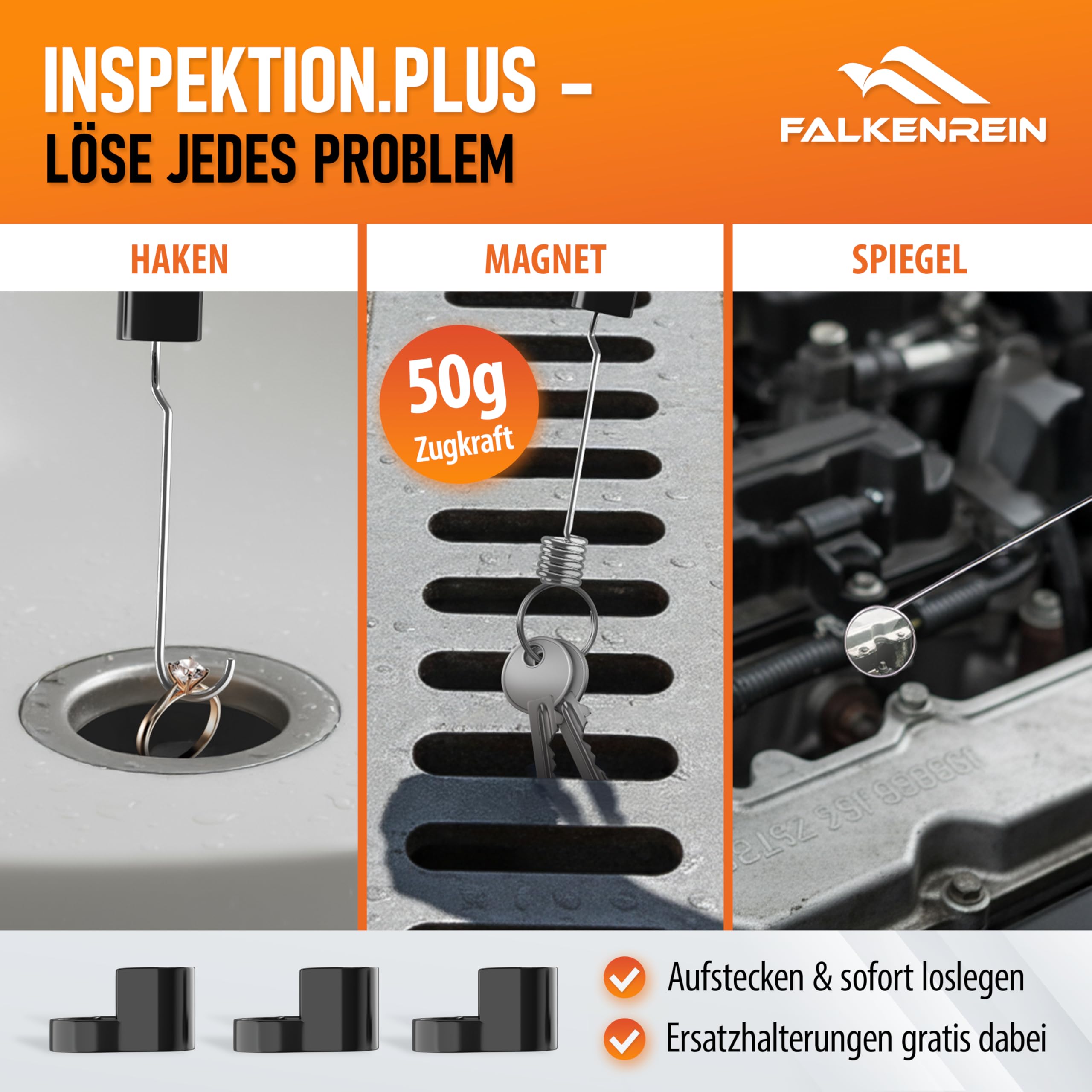 Smart Inspect Set – fotocamera endoscopio con luce e pratici accessori, compatibile con iOS e Android, fotocamera endoscopio di alta qualità per ispezioni senza sforzo di scarico, auto