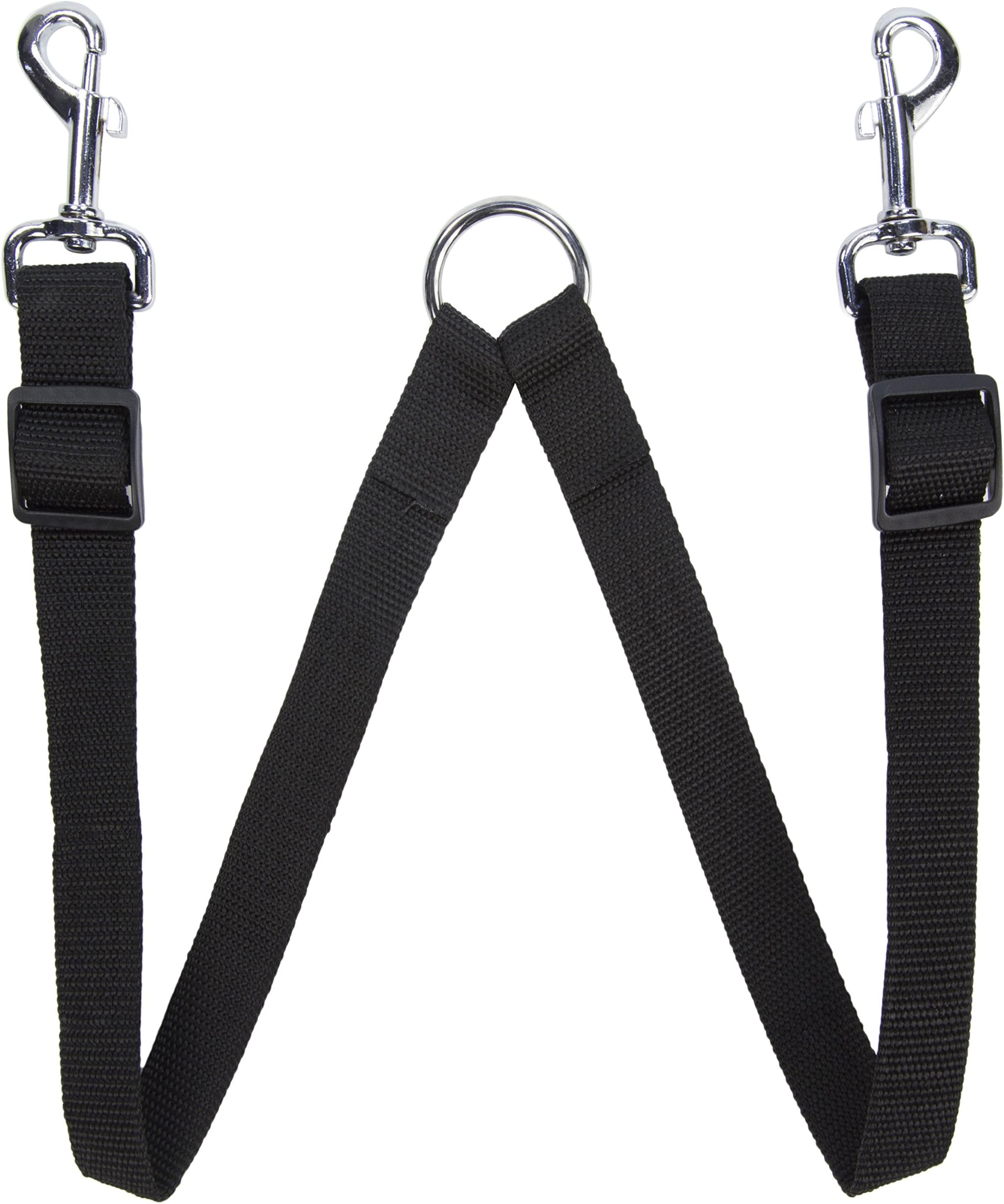 Strong Dog Lead Leash Splitter Adjustable Double Twin Coupler With Collar Clips (Black)