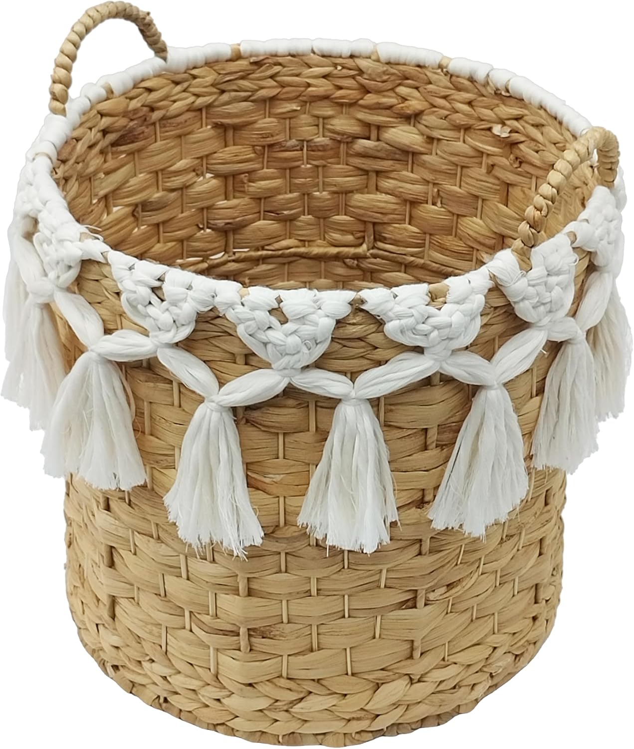 Ashland 15" Water Hyacinth Basket with Tassels, Summer Home Decor