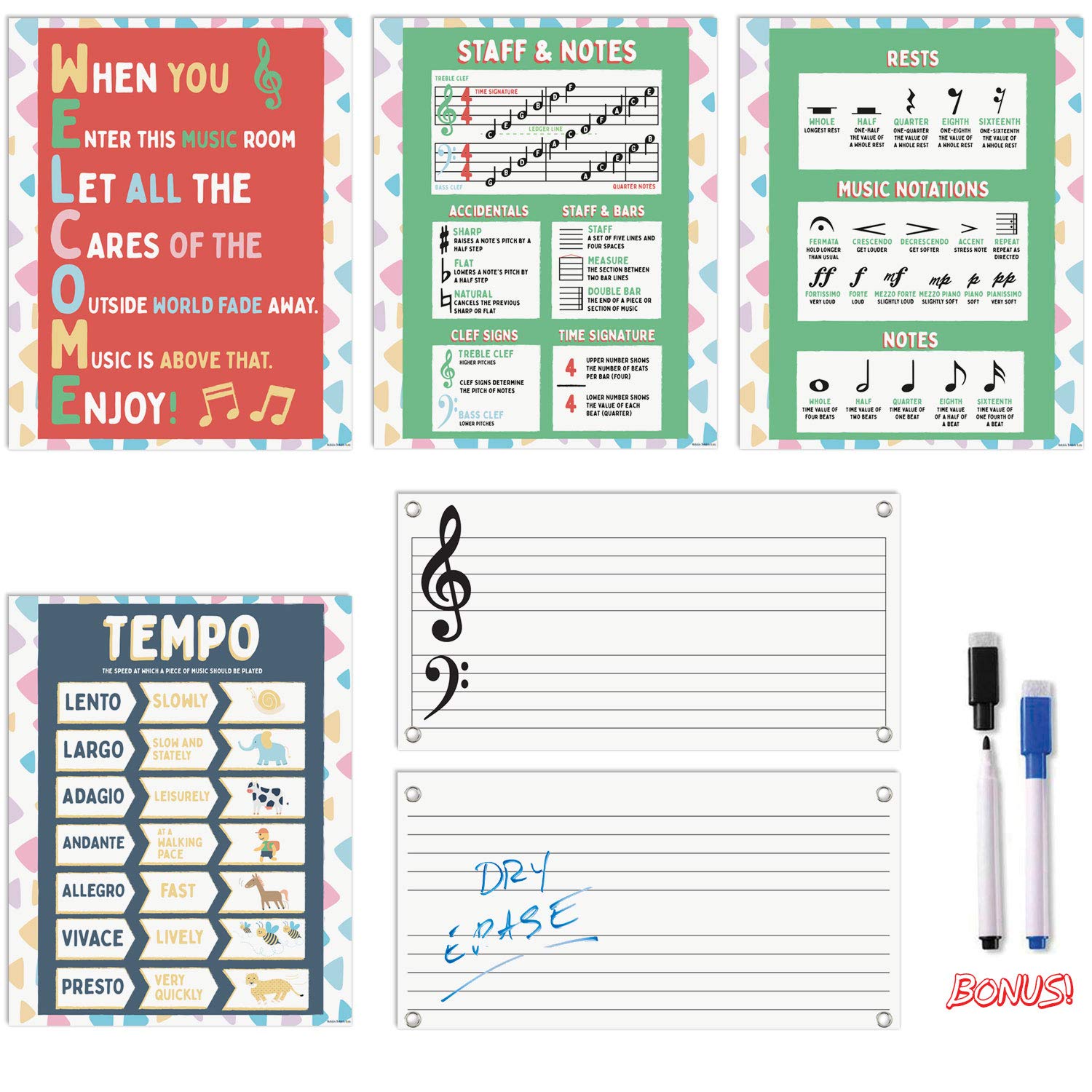 Music Posters for Classroom Five Pack of Music Teaching Posters
