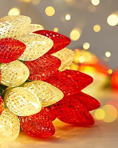 Miniatura 10 de SURAIELEC Tira de luces LED C9 de Navidad para exteriores, 68 pies, 100 LED, extensible, decorativa, interior y exterior, para casa, árboles, Rojo &