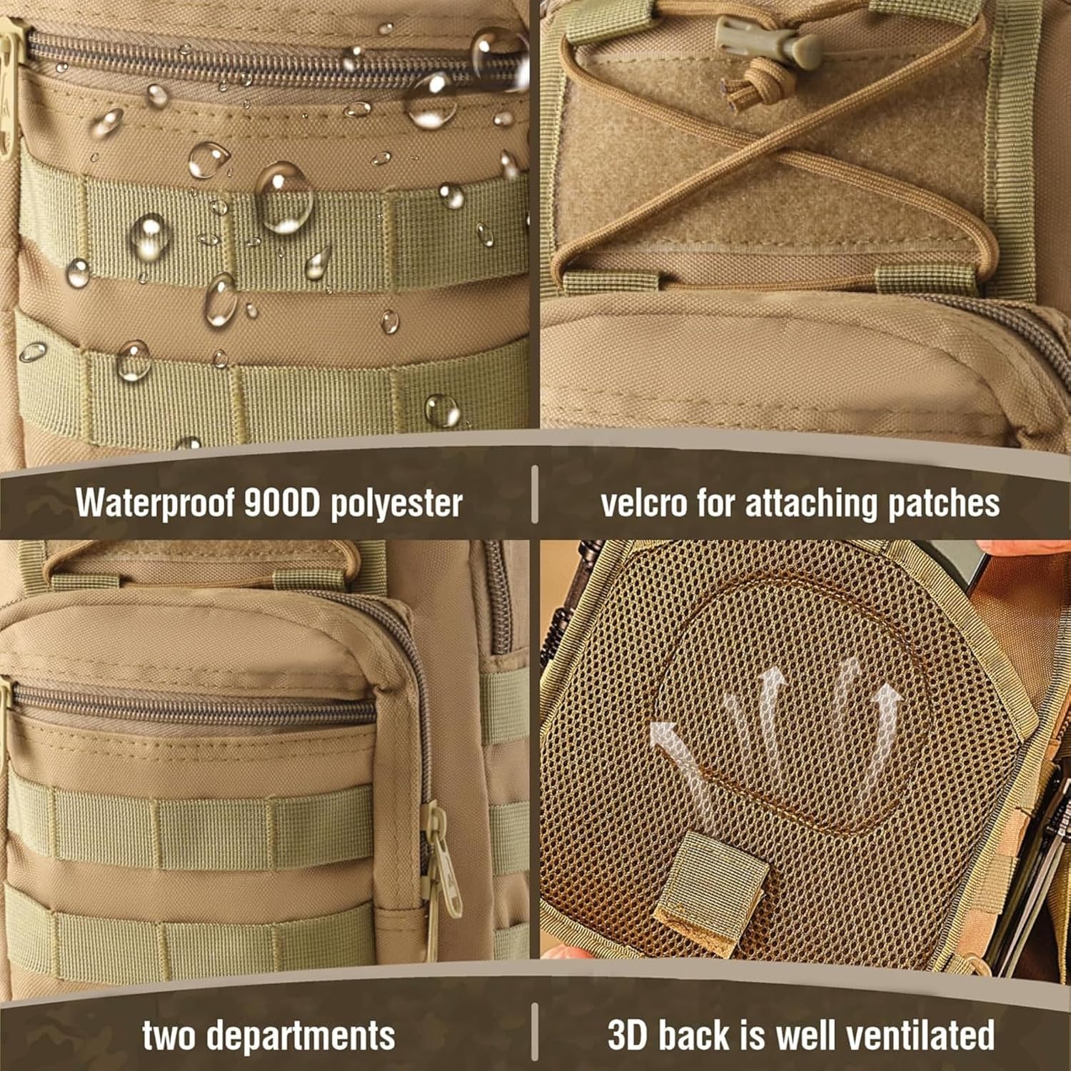 Tactical Shoulder Sling Bag Small Outdoor Chest Pack Backpack for Men Traveling, Trekking, Camping, Sling Backpack - Image 7